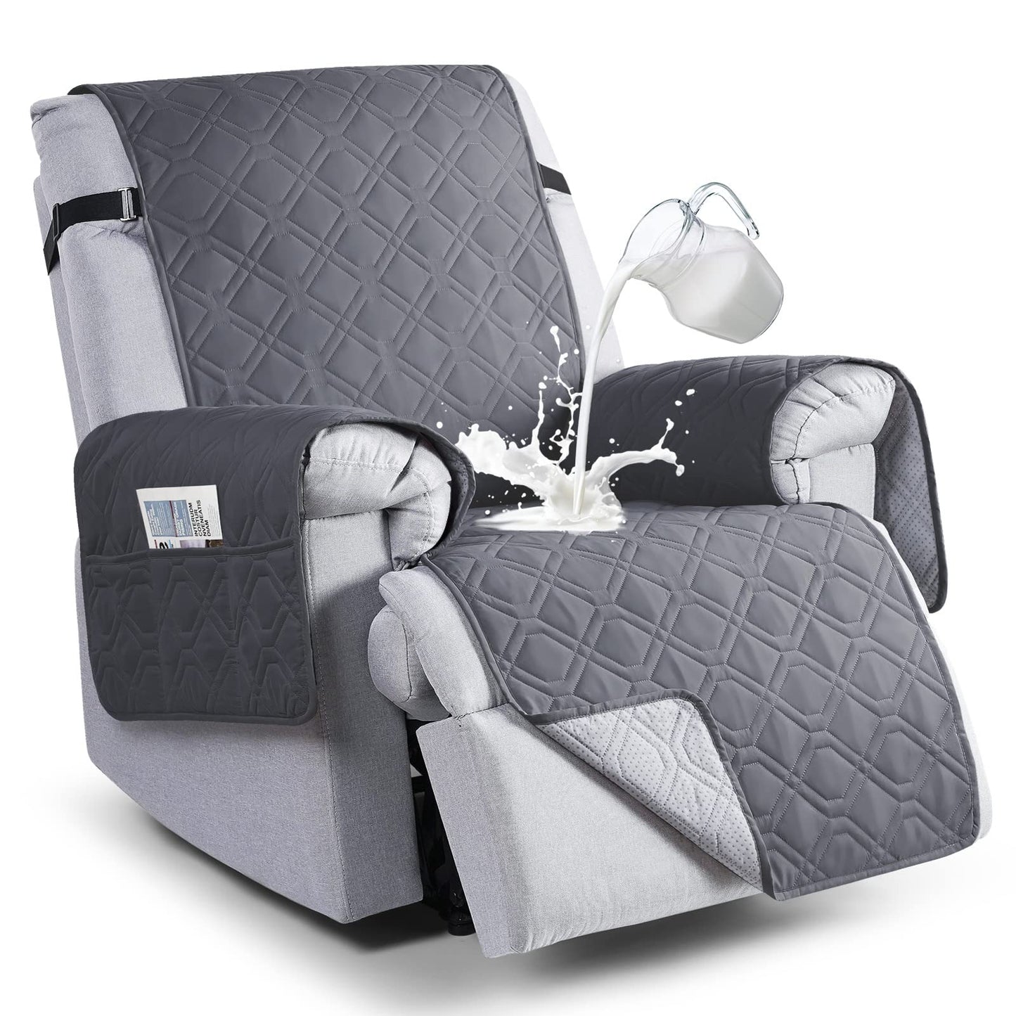 VANSOFY Waterproof Recliner Chair Covers, Recliner Cover Non-Slip Dog Chair Cover Furniture Protector Washable Slipcover with Pocket, Elastic Straps for Pets, Dogs(Dark Gray, 23.6")