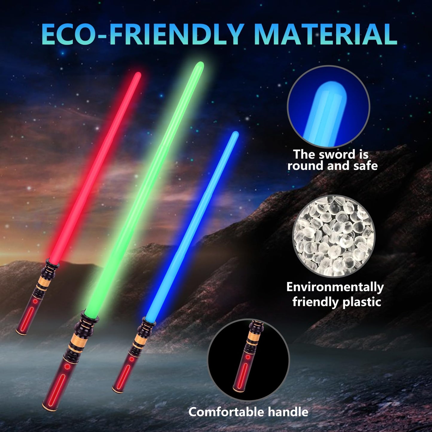 Light Up Sabers, 3 Packs Light Sword for Kids with FX Sound, Expandable Light Up Saber for Cosplay Halloween Dress Up Parties Birthday Christmas (Red.Green.Blue)