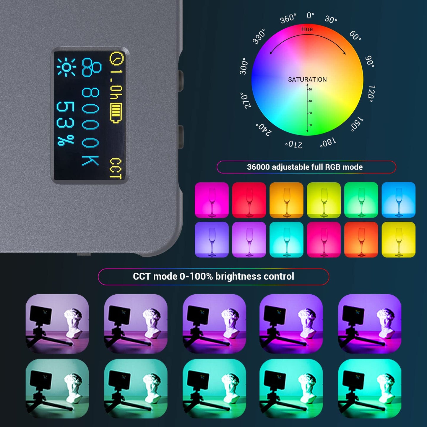 P96L RGB Video Light by SmallRig, Portable Metal LED Camera Light, 2500-8000K, 21 Effects, CRI 96+, OLED Display, Photo and Video Lighting, Long Battery Life, Fits Phone and Camera - 3489B