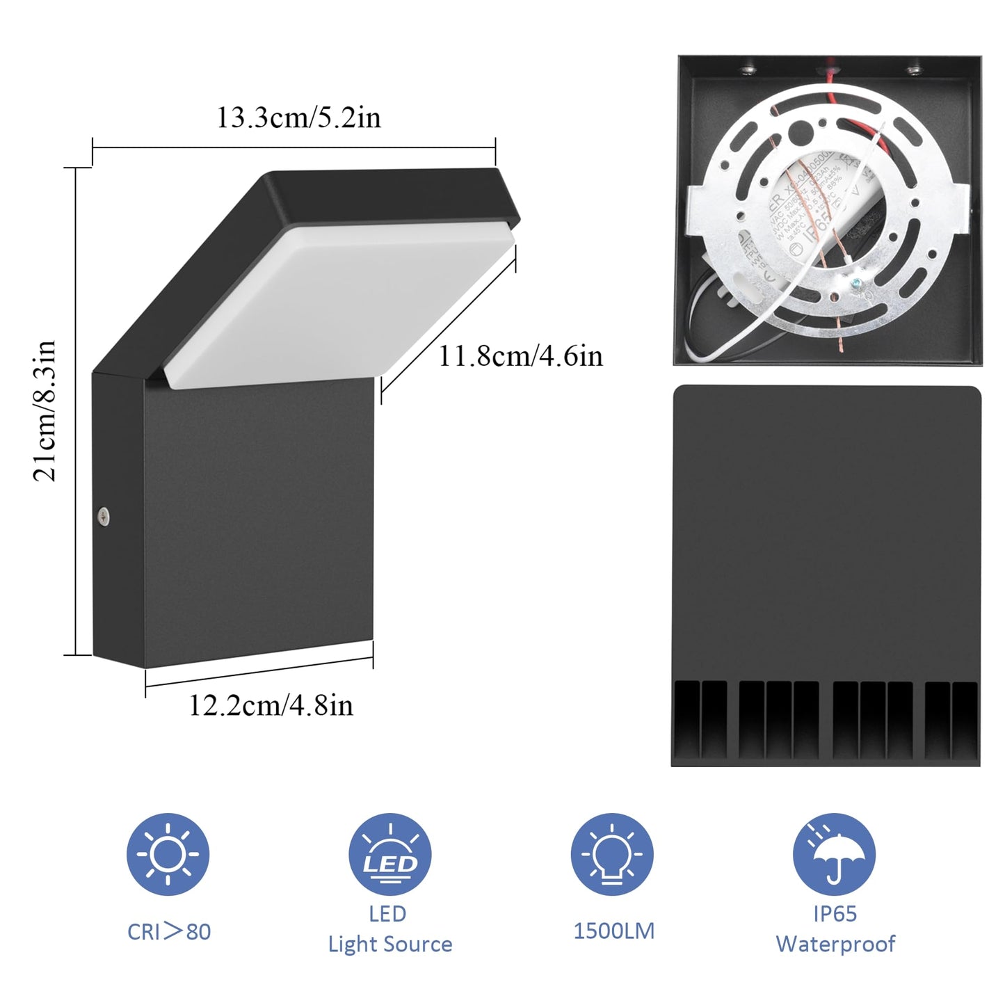 Aipsun Modern LED Porch Wall Lights Black Exterior Lighting Fixtures IP65 Outdoor Wall Mount Sconces Light 3000K Warm Light (2 Pack)