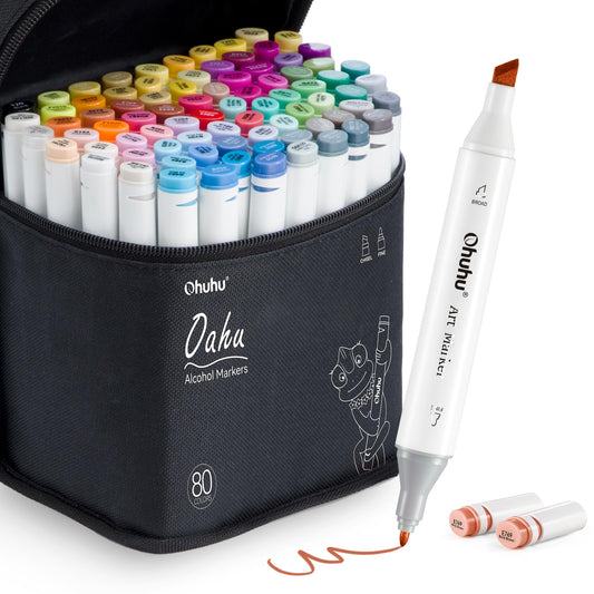 Ohuhu Alcohol Markers for Artist -Dual Tip Art Marker Set for Adults Coloring Illustration- Chisel &Fine -80 Colors- Oahu of Ohuhu Markers