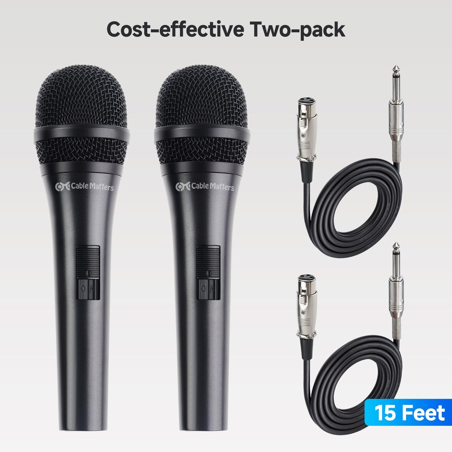 Cable Matters 2-Pack Cardioid Dynamic Vocal Microphones with 4.5m Cable, Wired Microphone for Singing/Singing Machine Microphone Karaoke