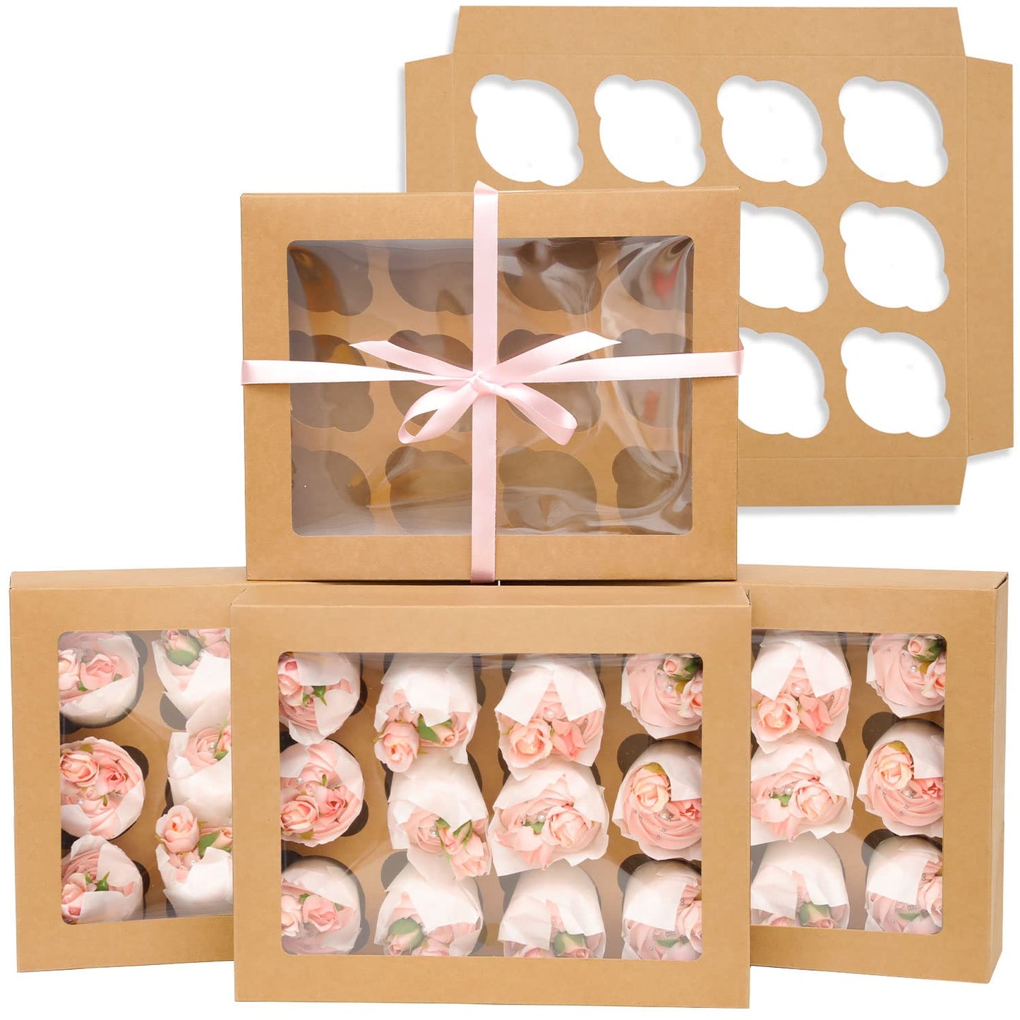 20 Pcs Kraft Cupcake Box Cupcakes Carrier 12 Cupcake Containers, 12 Cupcake Boxes with Window 13x10x3.5inch
