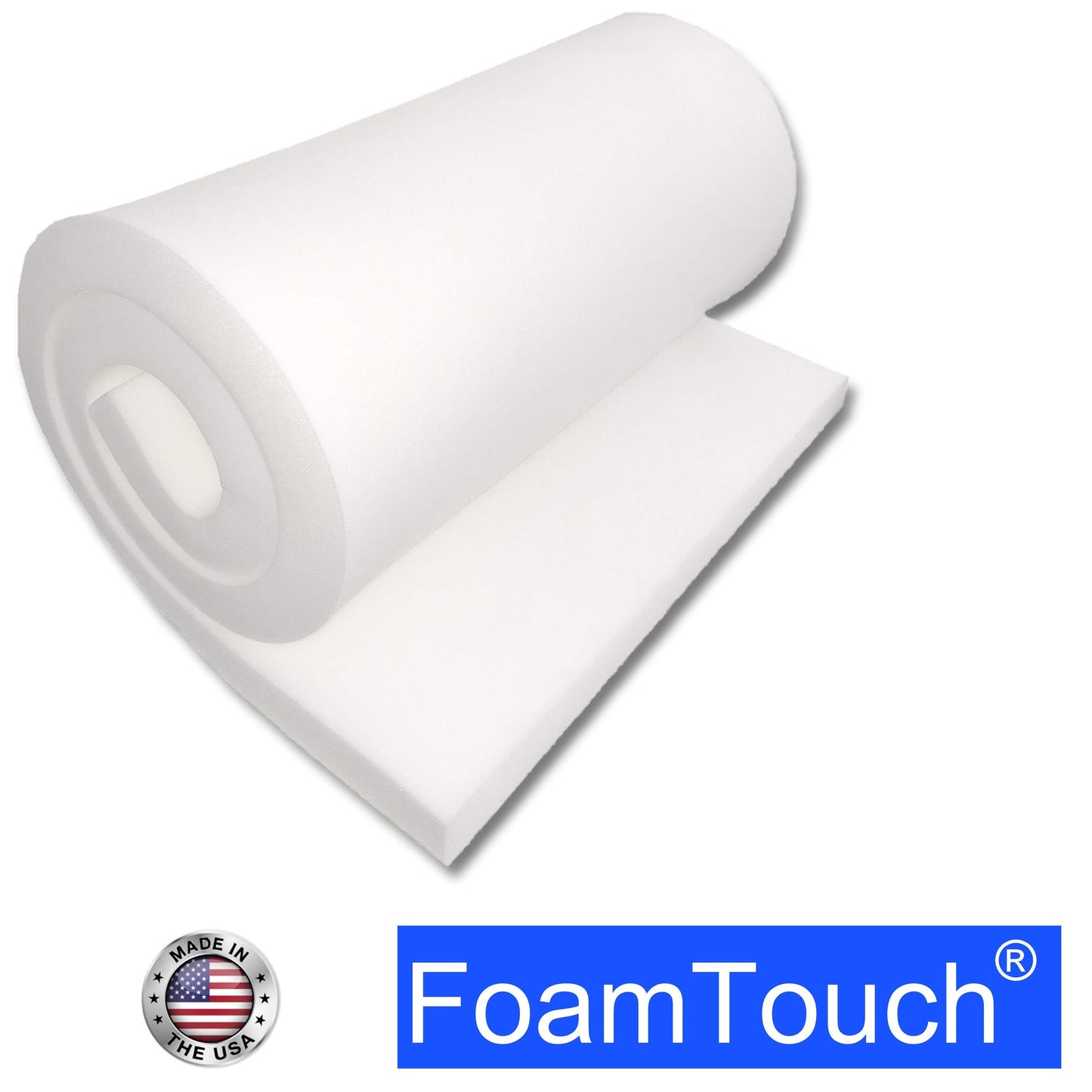 FoamTouch Upholstery Foam 2" x 24" x 72" High Density Cushion, White