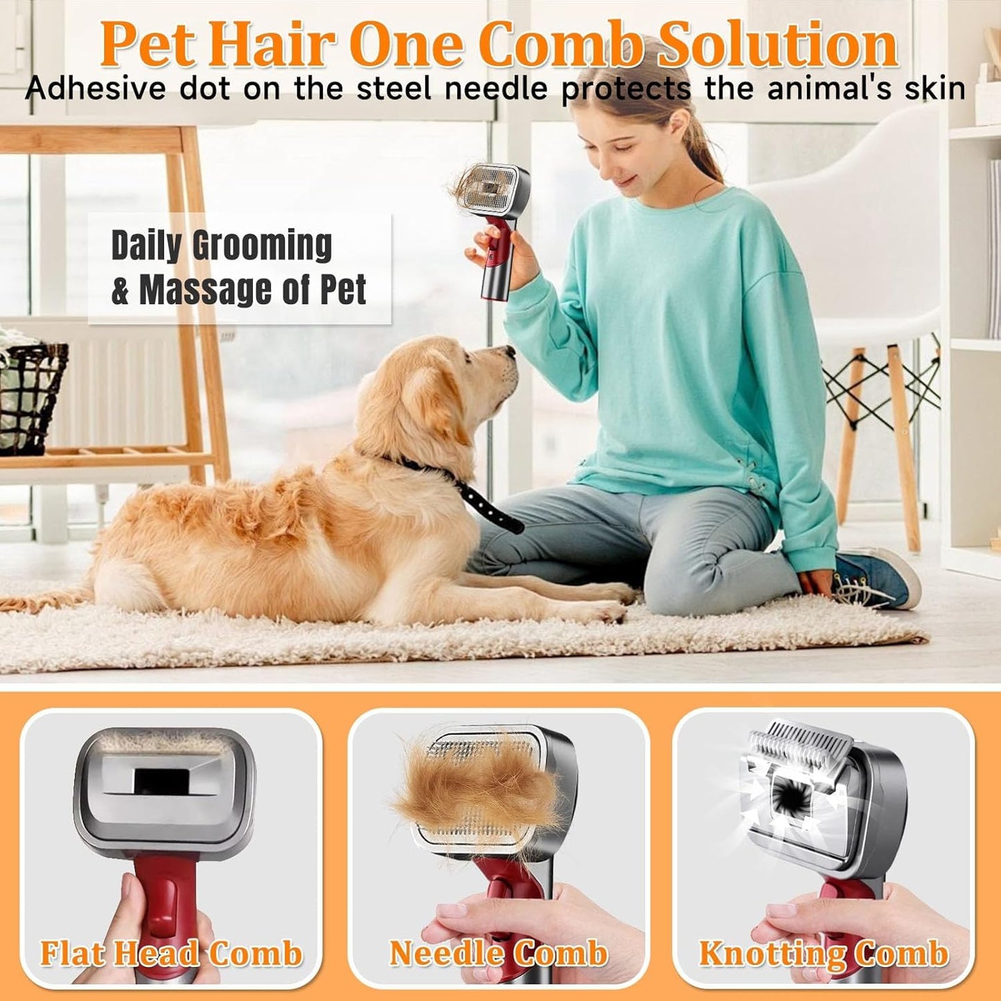 2-in-1 Pet Grooming Kit – Compatible with Dyson V7 V8 V10 V11 V15 Gen5, Dog Hair Vacuum Attachment, Self-Cleaning Brush Removes Hair, Dander & Undercoat, Extended Hose & Trigger Lock