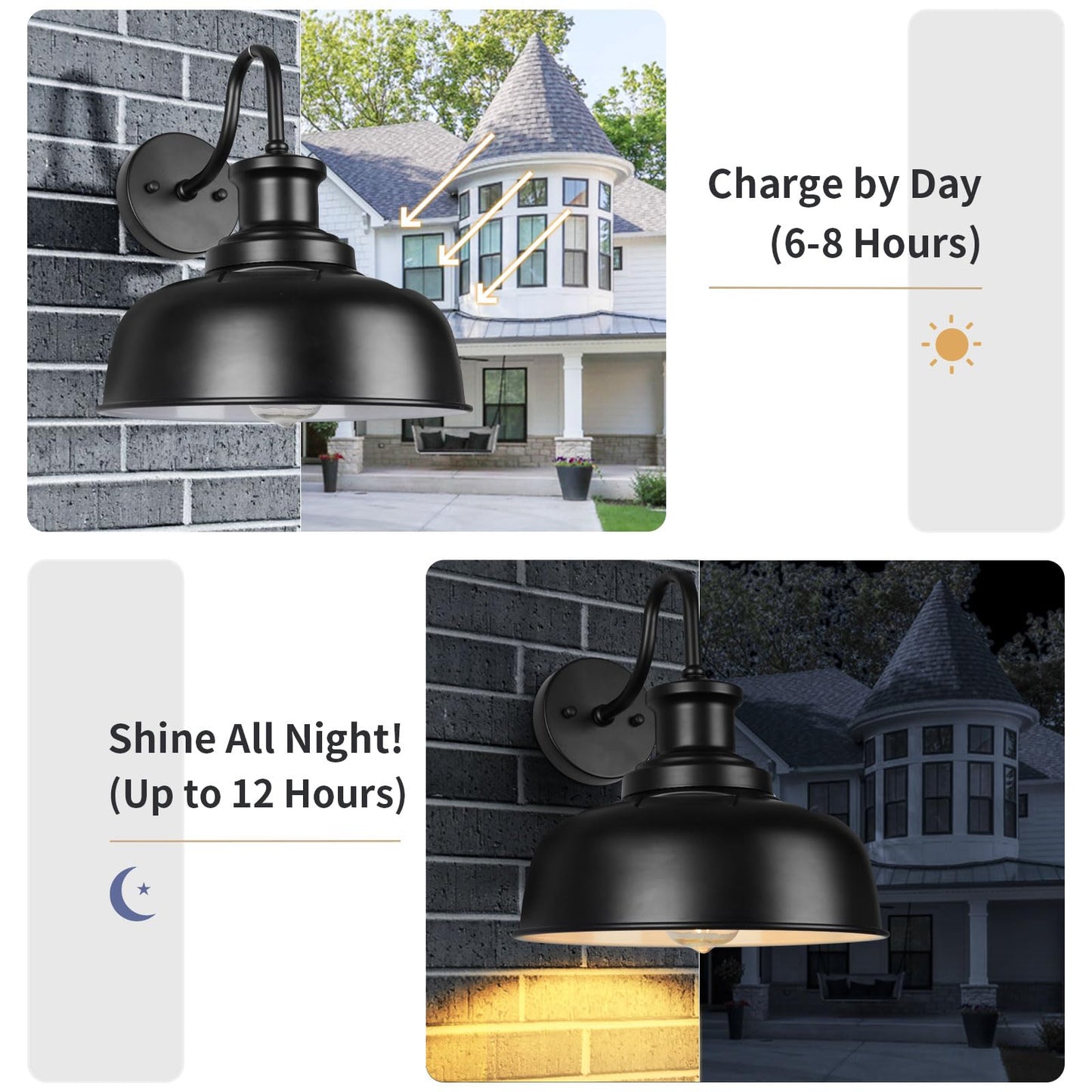 Diyel Solar Barn Light for Outside, Gooseneck Outdoor Wall Lights Solar Powered, Farmhouse Exterior Wall Sconce, Industrial Outside Lighting Fixture, Rustic Lantern for Garage, Barn, Shed, RZSR007