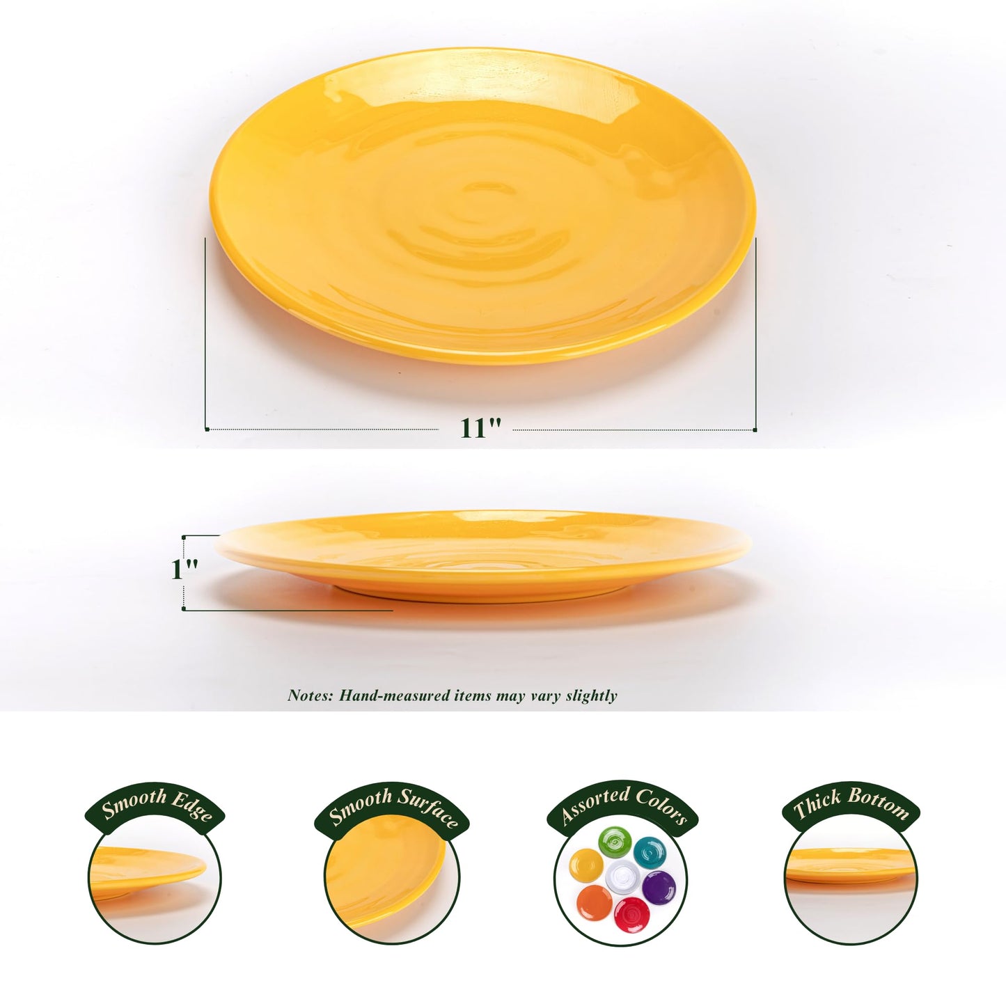 MIYOPESI 11-Inch Melamine Plates (Set of 6) - Unbreakable and Reusable Plastic Dinnerware with Ceramic Feel, Stackable and Dishwasher-Safe - Versatile for All Meals (Multicolor)