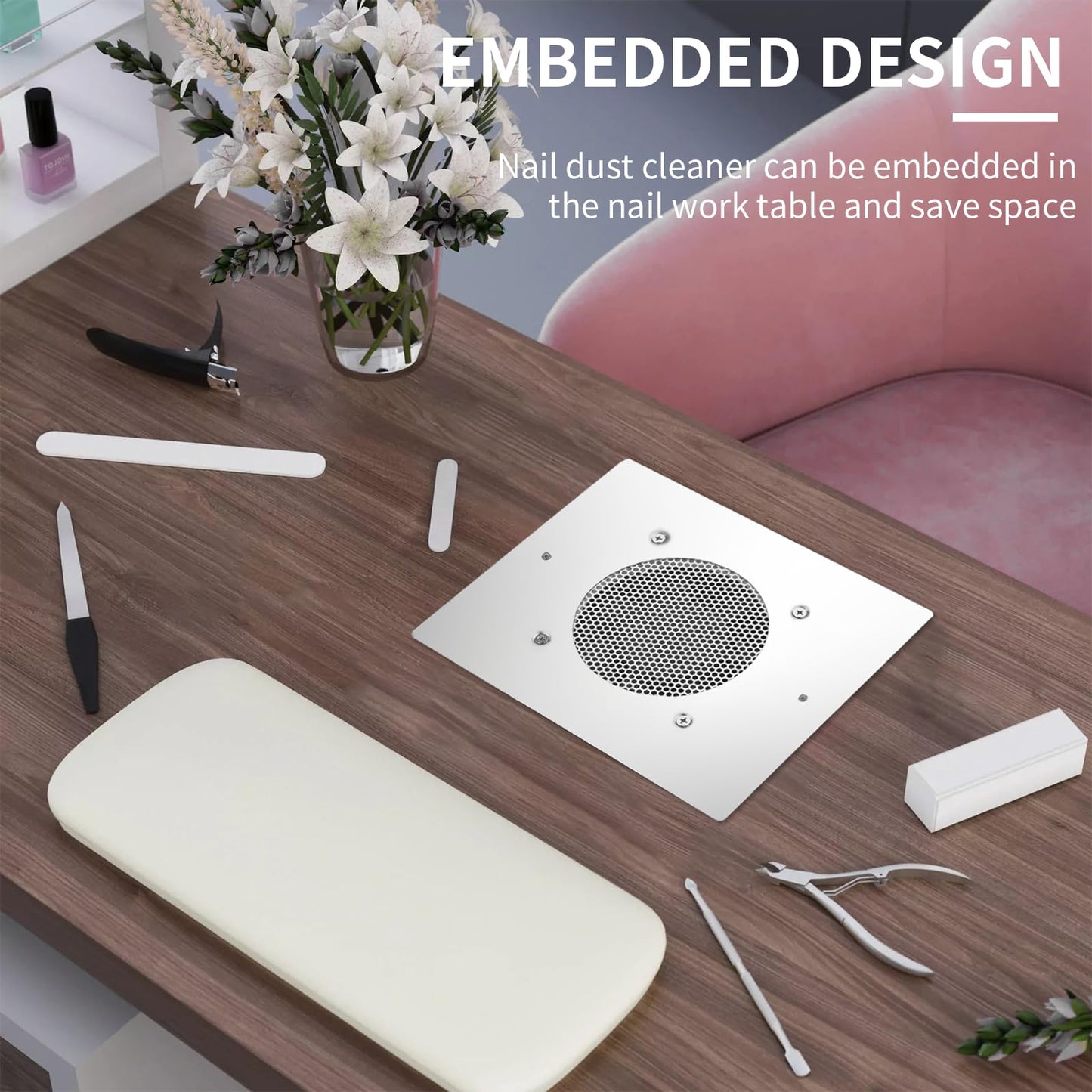 BLUETOP Nail Dust Collector 60W Nail Vacuum Cleaner Table Embedded Dust Extractor Vacuum Professional Built in Desktop Nail Dust Collector Quiet Nail Fan Low Noise for Nail Salon Home