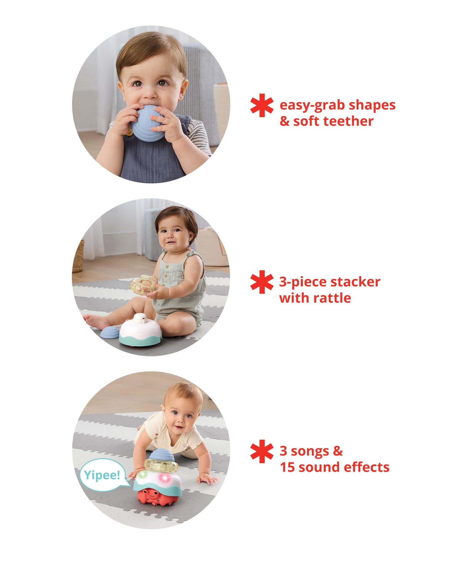 Skip Hop Baby Crab Crawl Toy Stack & Crawl 4-in-1 Sensory Development Infant Tummy Time Toy with Lights Sounds and Music Age 5m+