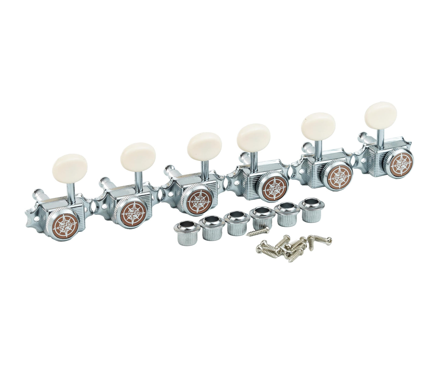 Guyker Guitar Locking Tuners (3L + 3R Hand) - Vintage Deluxe Lock String Tuning Key Pegs Machine Heads Replacement Parts - Chrome, Cream Handle