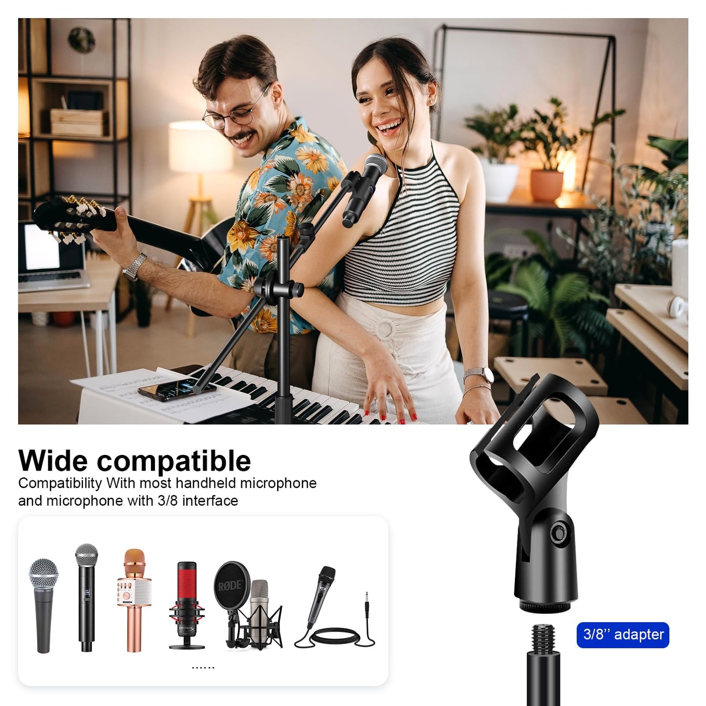 Aokeo Boom Microphone Stand Floor Tripod - Adjustable 42-68 Inch Portable With Tablet Holder and Carrying Bag - Supports Any Microphone Combination