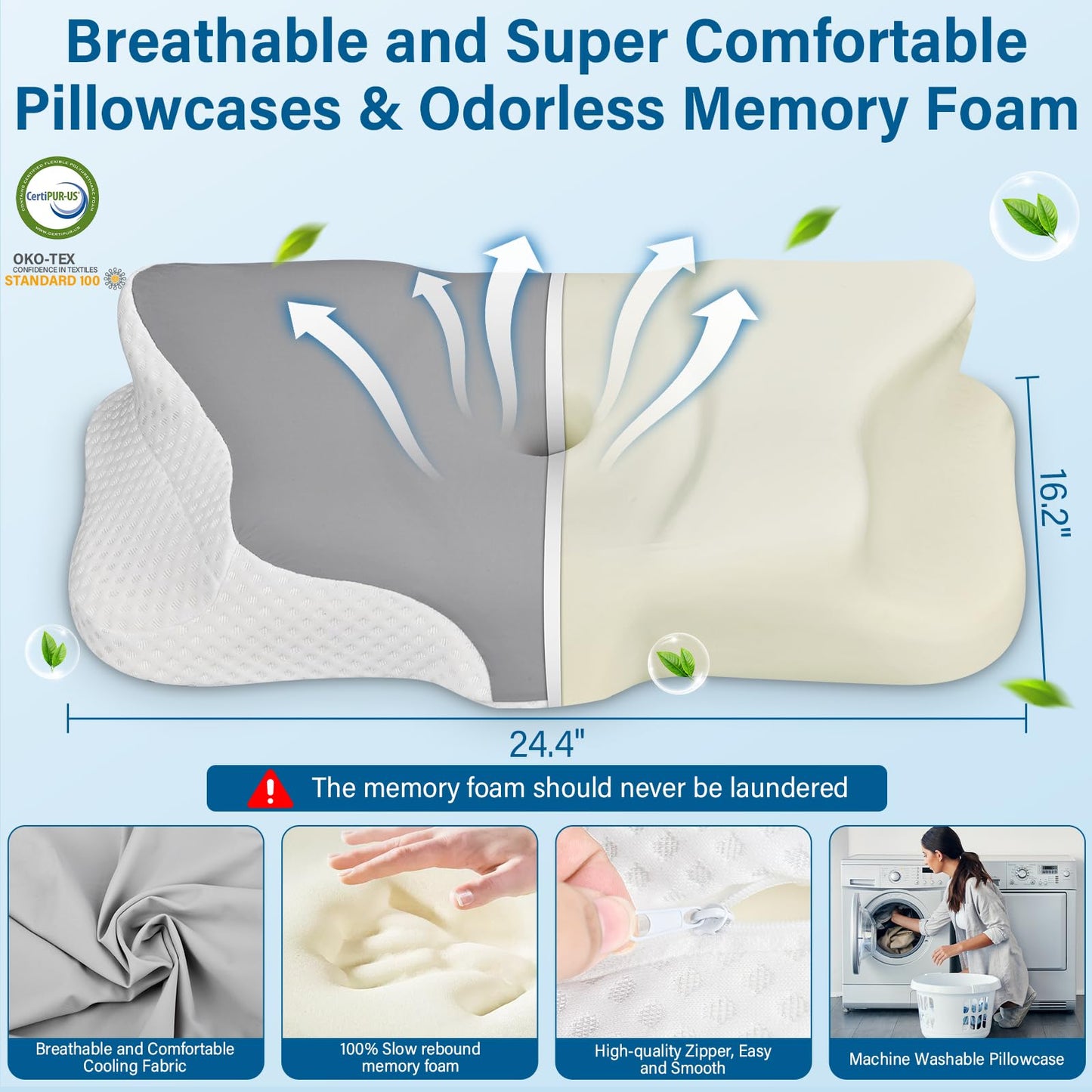 Ehomfory Memory Foam Pillow for Neck Pain Relief, Ergonomic Neck Pillow Cervical Pillow for Shoulder Pain, Cooling Bed Pillow for Side Back Stomach Sleepers - Gray