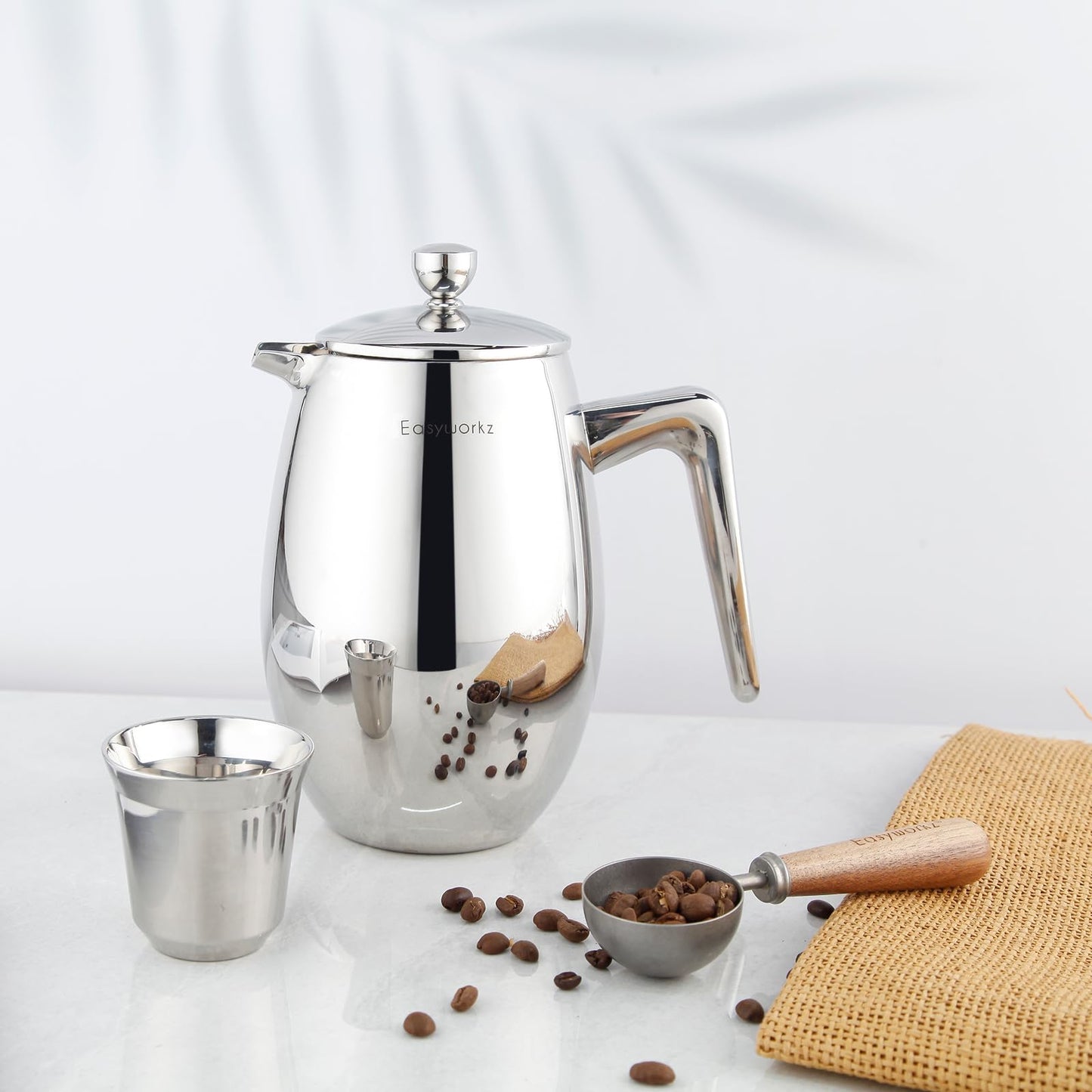Easyworkz Nando French Press 1000ml Double Wall Insulated Thermal Coffee Maker,304 Stainless Steel Cafetiere