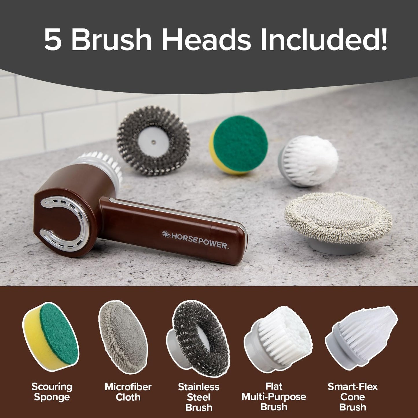 Ruby Horsepower Handheld Cordless Rechargeable Spinning Power Scrubber, AS-SEEN-ON-TV, Blasts Through Dirt & Grime in Seconds, Great for Grout, Tiles, Showers & More, 300 RPMs, Includes 5 Brush Heads