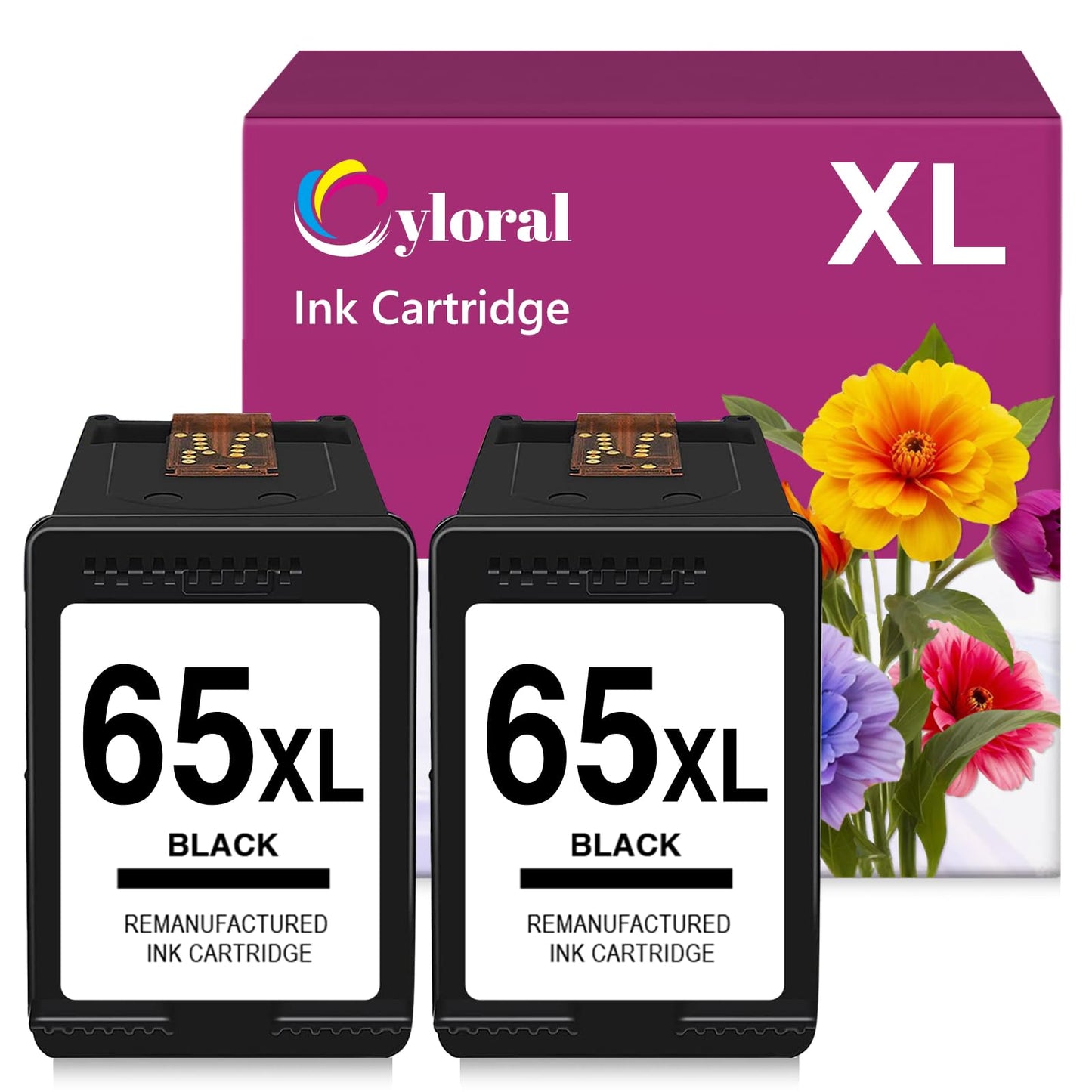 Cyloral 65XL Ink Cartridge Black for HP 65 Ink Cartridges for Envy 5055 5052 5058 Deskjet 3755 2655 3752 3720 3722 3723 3758 2652 2622 for HP 65 Black Ink for HP65 Ink Black 2 Pack Replacement