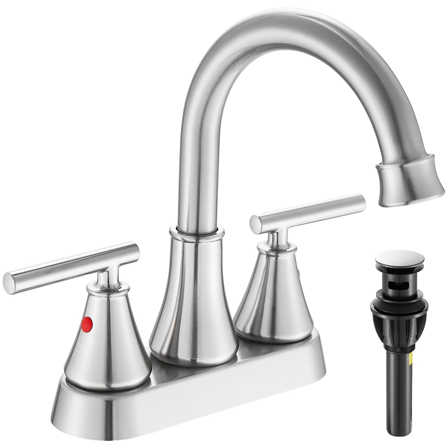 Fransiton Bathroom Sink Faucet 3 Hole 4 Inch Centerset, Brushed Nickel 2 Handle Lead-Free Modern Bathroom Faucet Vanity Faucet with Pop-up Drain Stopper and Supply Hoses