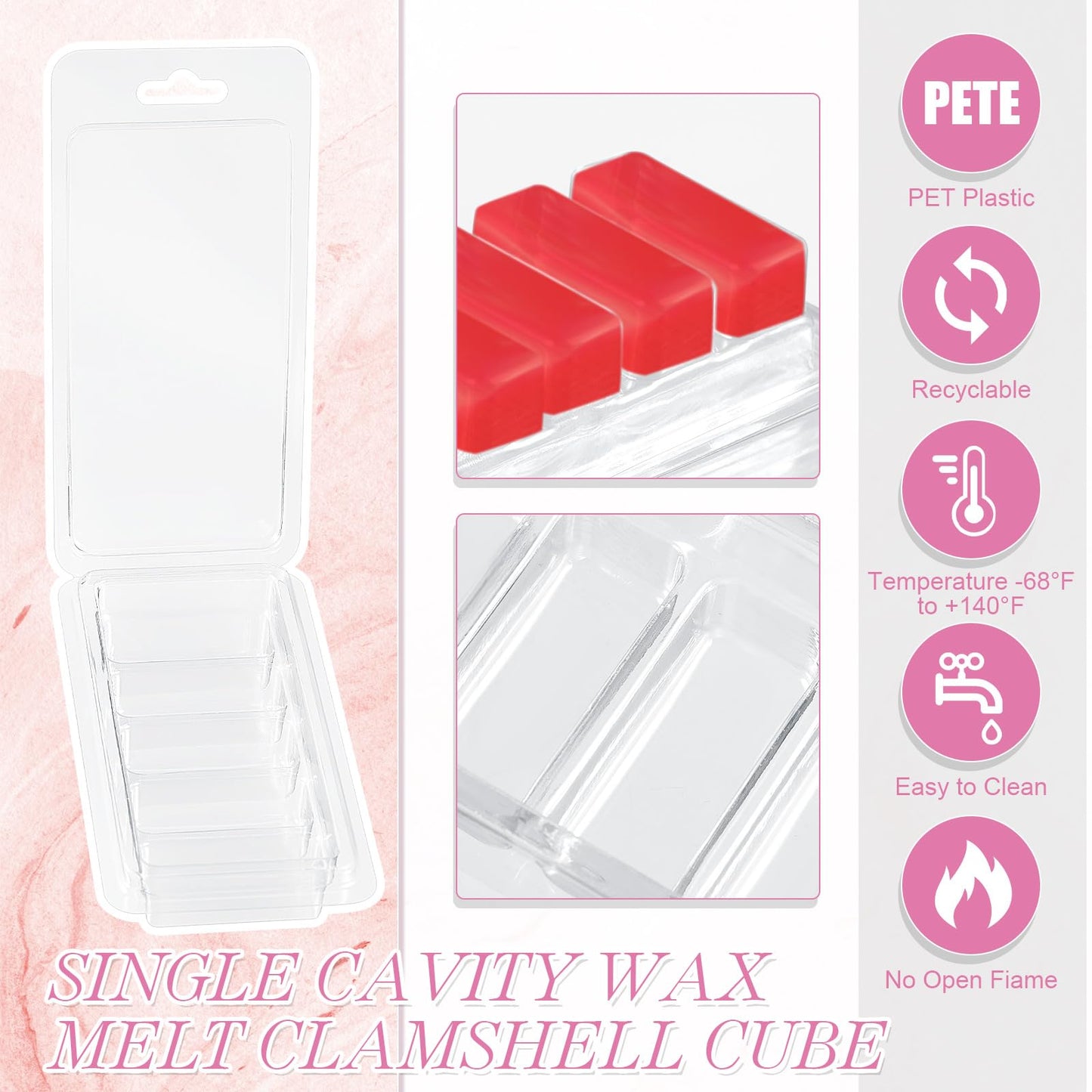 Leinuosen 100 Pcs 5 Cell Wax Melt Molds Empty Clear Wax Containers Easy to Use Pet Plastic Clamshells for Wickless Candles Making Melting Packaging DIY, 5.5 x 2.6 Inch