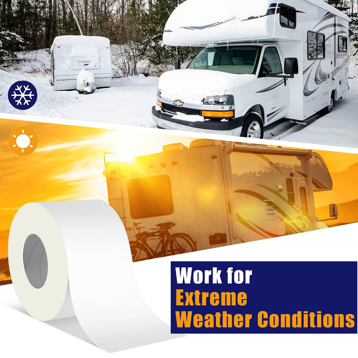 2 Pack RV Roof Tape, 4 Inch x 50 Feet RV Sealant Tape, UV & Waterproof RV White Seal Tape for RV Repair, Window, Boat Sealing, Truck and Trailer Roof Sealant, Stop Camper Roof Leaks