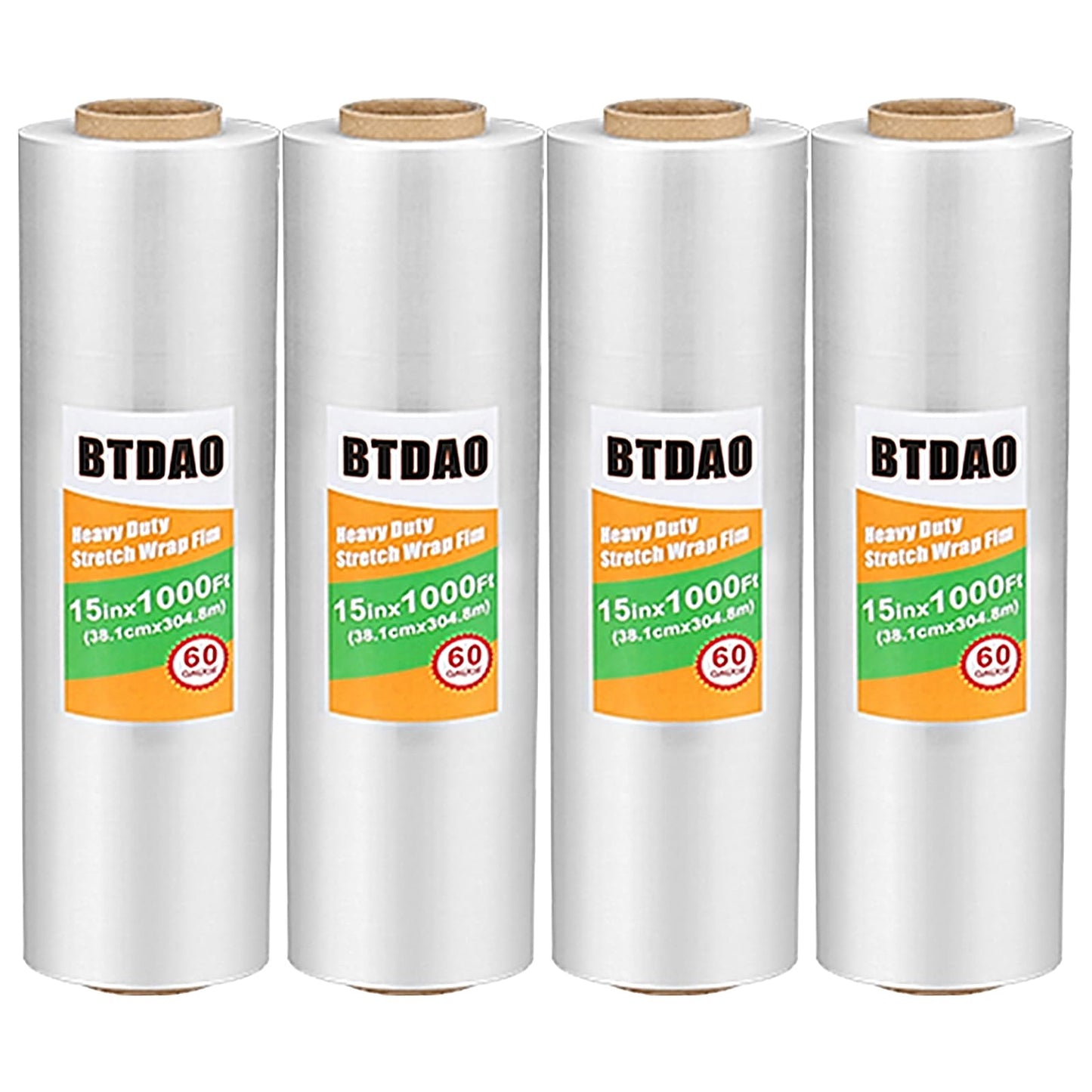 4 Packs Stretch Wrap Stretch Film 15" X 1000 Feet Shrink Wrap Packing Moving Suppliers 60 Gauge Plastic Wrap for Pallet Wrapping Shipping and Surface Protection