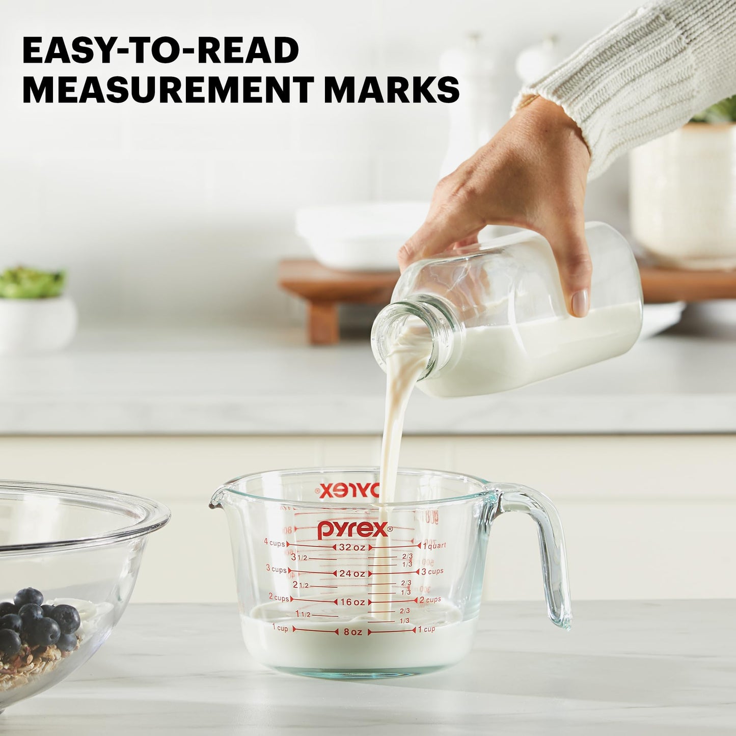 Pyrex 3 Piece Glass Measuring Cup Set, Includes 1-Cup, 2-Cup, and 4-Cup Tempered Glass Liquid Measuring Cups, Dishwasher, Freezer, Microwave, and Preheated Oven Safe, Essential Kitchen Tools