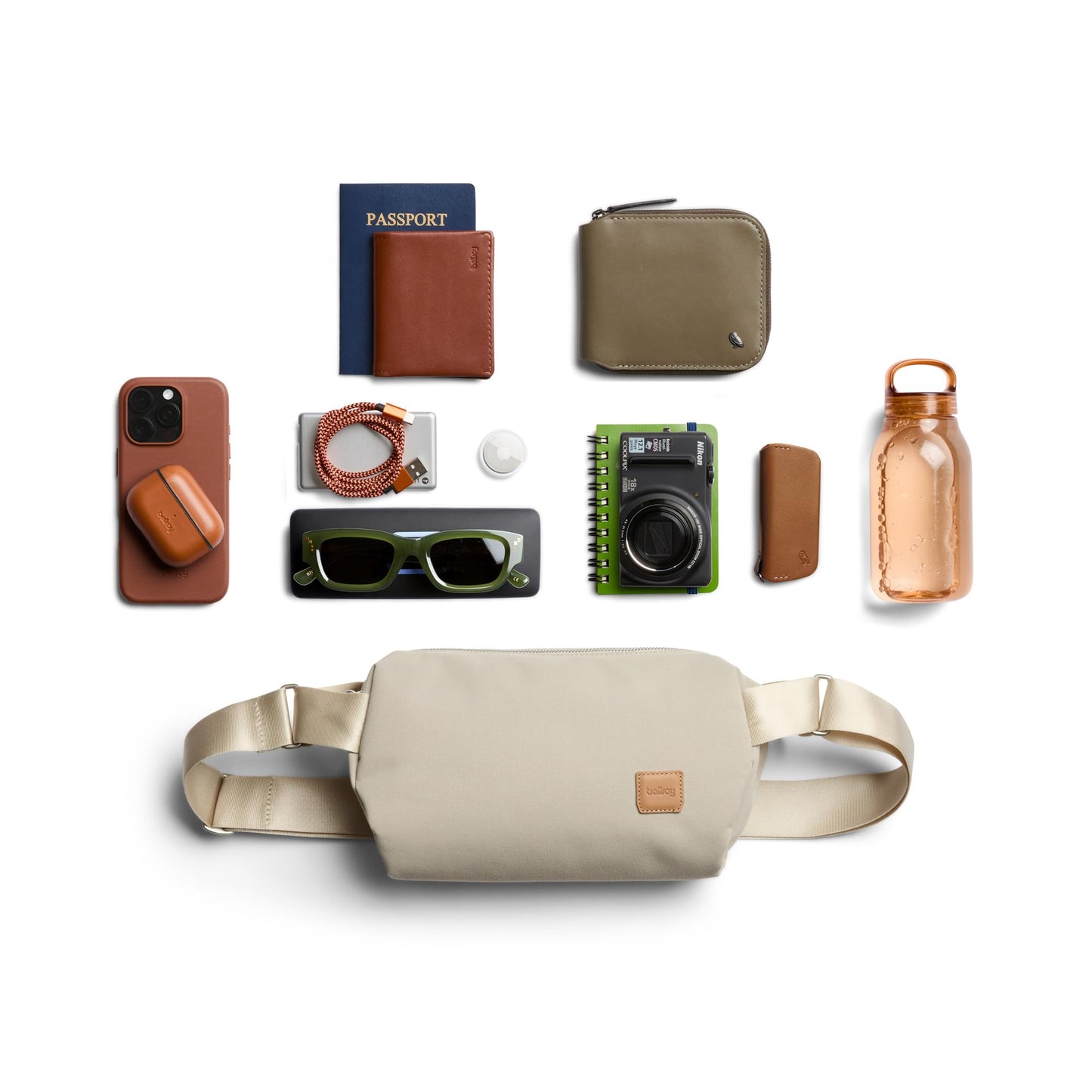 Bellroy Classic Sling (everyday 5 liter minimalist crossbody bag with internal organization, adjustable crossbody strap, and auto-compression system) - Tahini