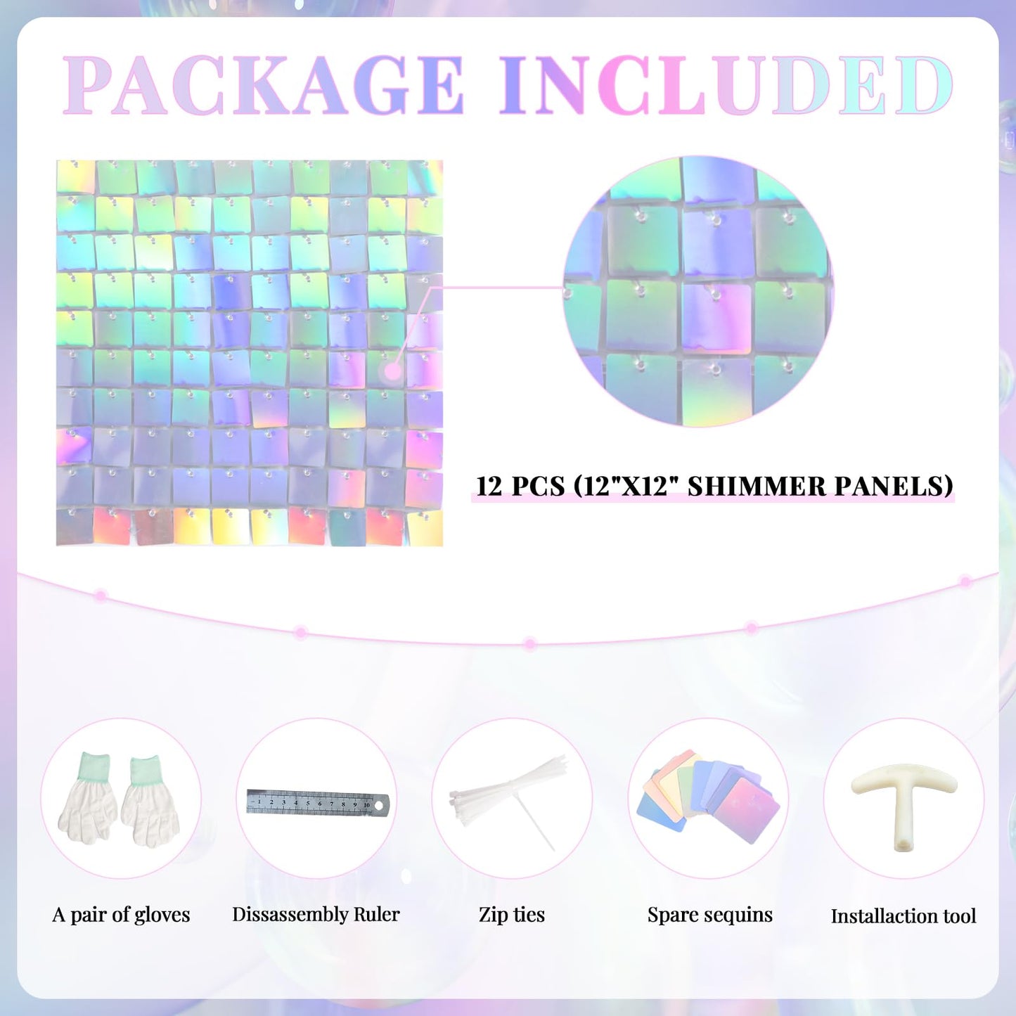 Shimmer Wall Backdrop Iridescent Silver Wall Panels 12Pcs Square Sequin Shimmer Wall Backdrop Decoration for Birthday Party,Wedding, Anniversary