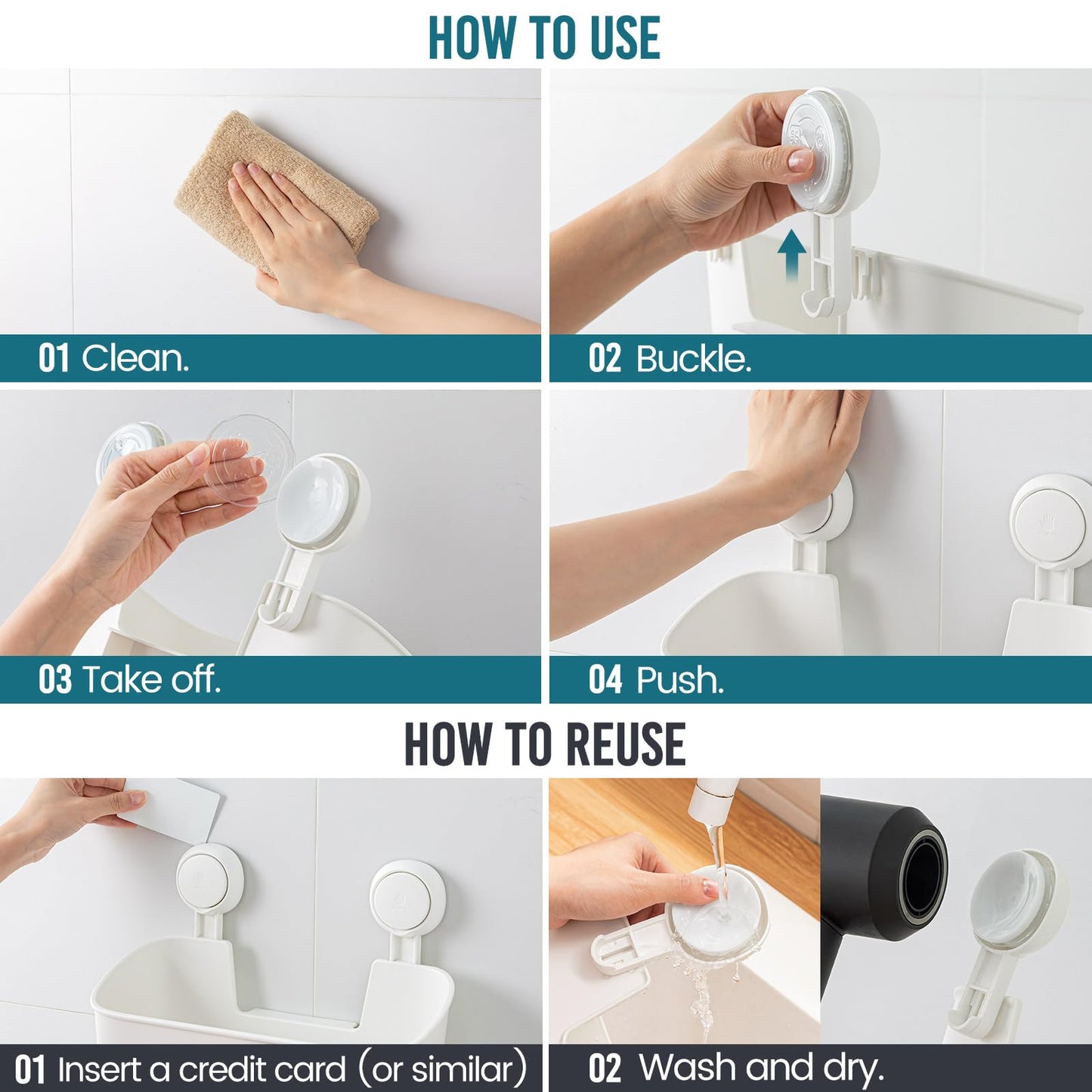 TAILI Suction Shower Caddy 2 Pack, Bathroom Shower Basket Wall Mounted Organizer Shelf for Shampoo, Body Wash, Conditioner, Plastic Shower Rack for Kitchen & Bathroom, Drill-Free Removable, Two Sizes
