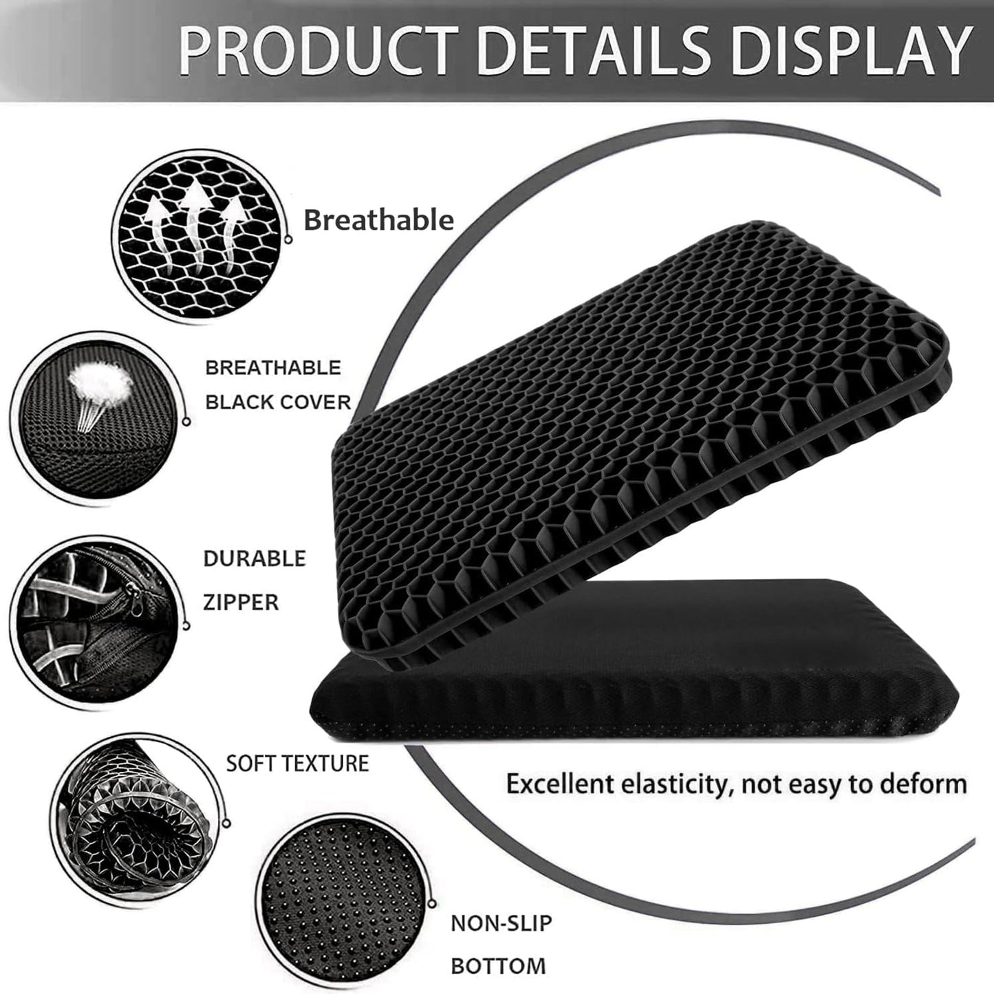 Gel Seat Cushion for Long Sitting, Extra Thick Gel Cushion for Wheelchair Soft Chair Pads Cushion for Office Home Chairs Car Seats Long Trips - Back Sciatica Hip Tailbone Pain Relief Cushion (Black)