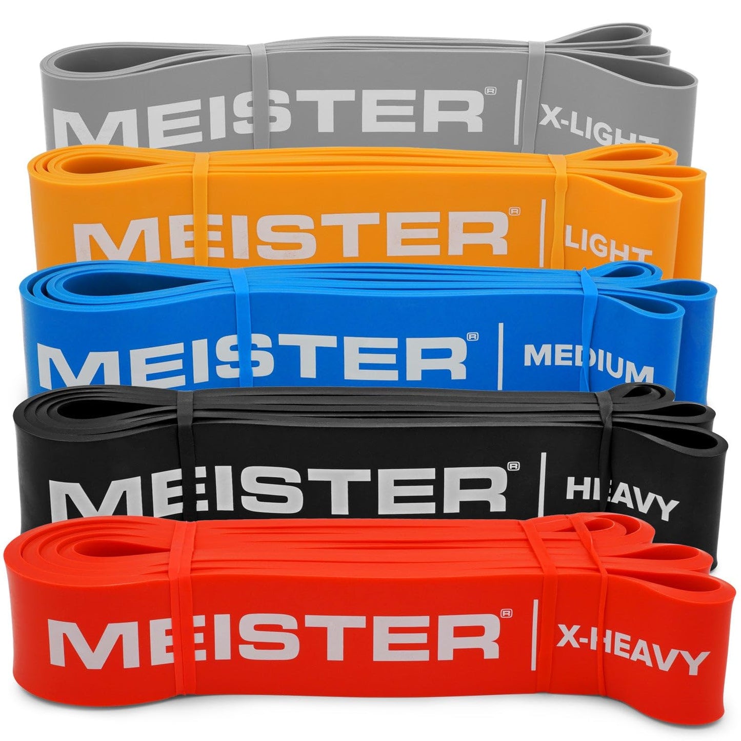 Meister X Band Comfort-Width 41" x 2" Resistance Bands - X-Wide Premium Loop Bands - Complete 5 Band Set