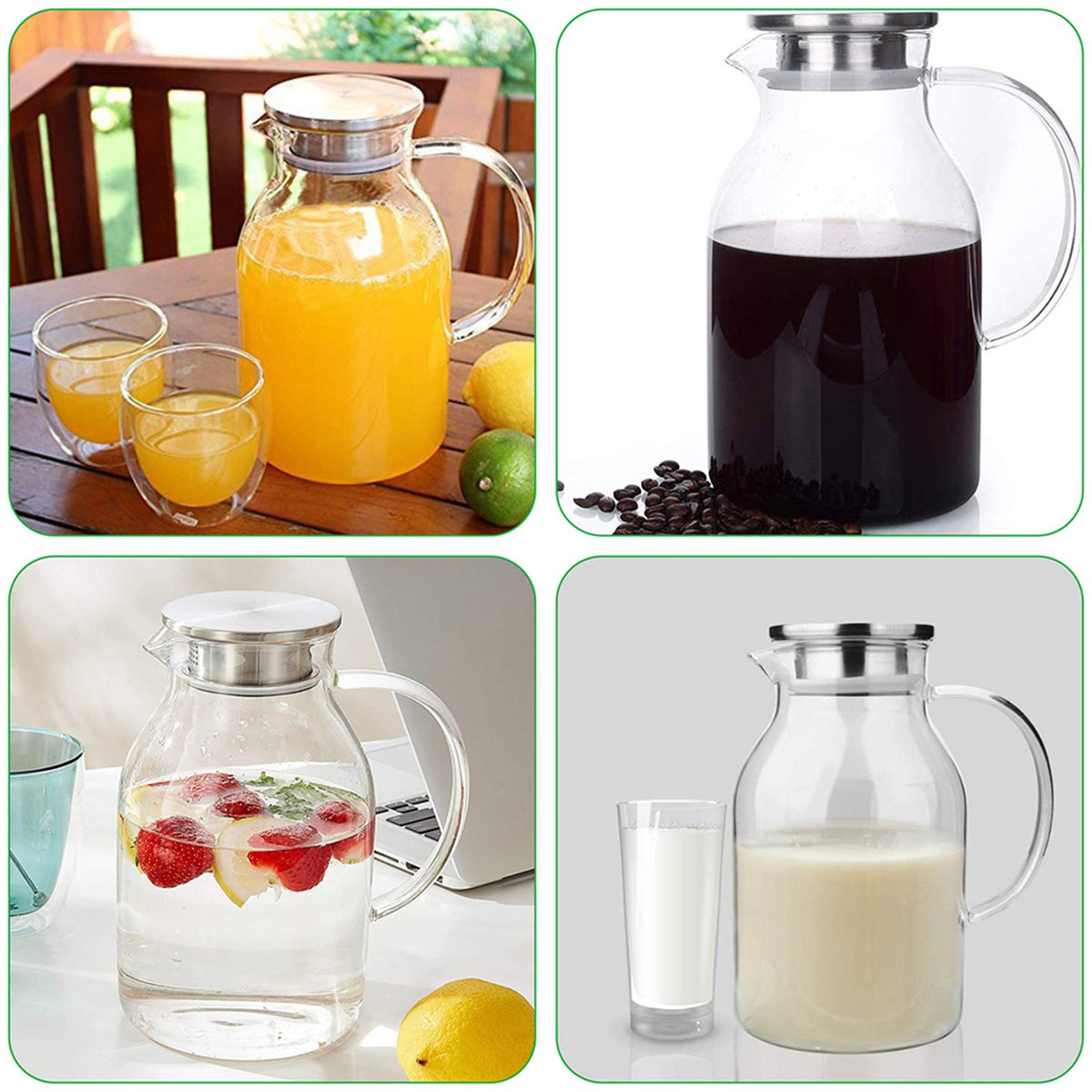 Abdodar 88oz Glass Pitcher with Lid and Spout - High Heat Resistance for Hot/Cold Water & Iced Tea (2.6L)