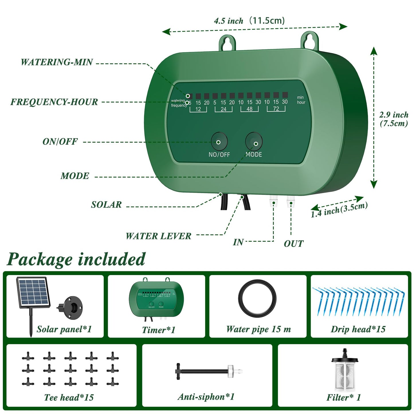 AnseTo Garden Drip Irrigation System, Solar Drip Irrigation System Kit with Automatic Water Timer, for Automatic Watering System for Potted Plants in Garden, Balcony, Greenhouse, Support 15 Plants