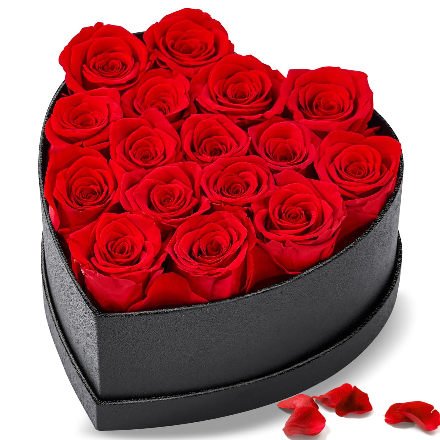 Anthonic 16 Preserved Roses in Heart-Shaped Box - Eternal Love Gift, Long-Lasting Roses for Her - Forever Flowers - Ideal for Valentine's Day, Anniversaries, Mother's Day - Elegant Display Box