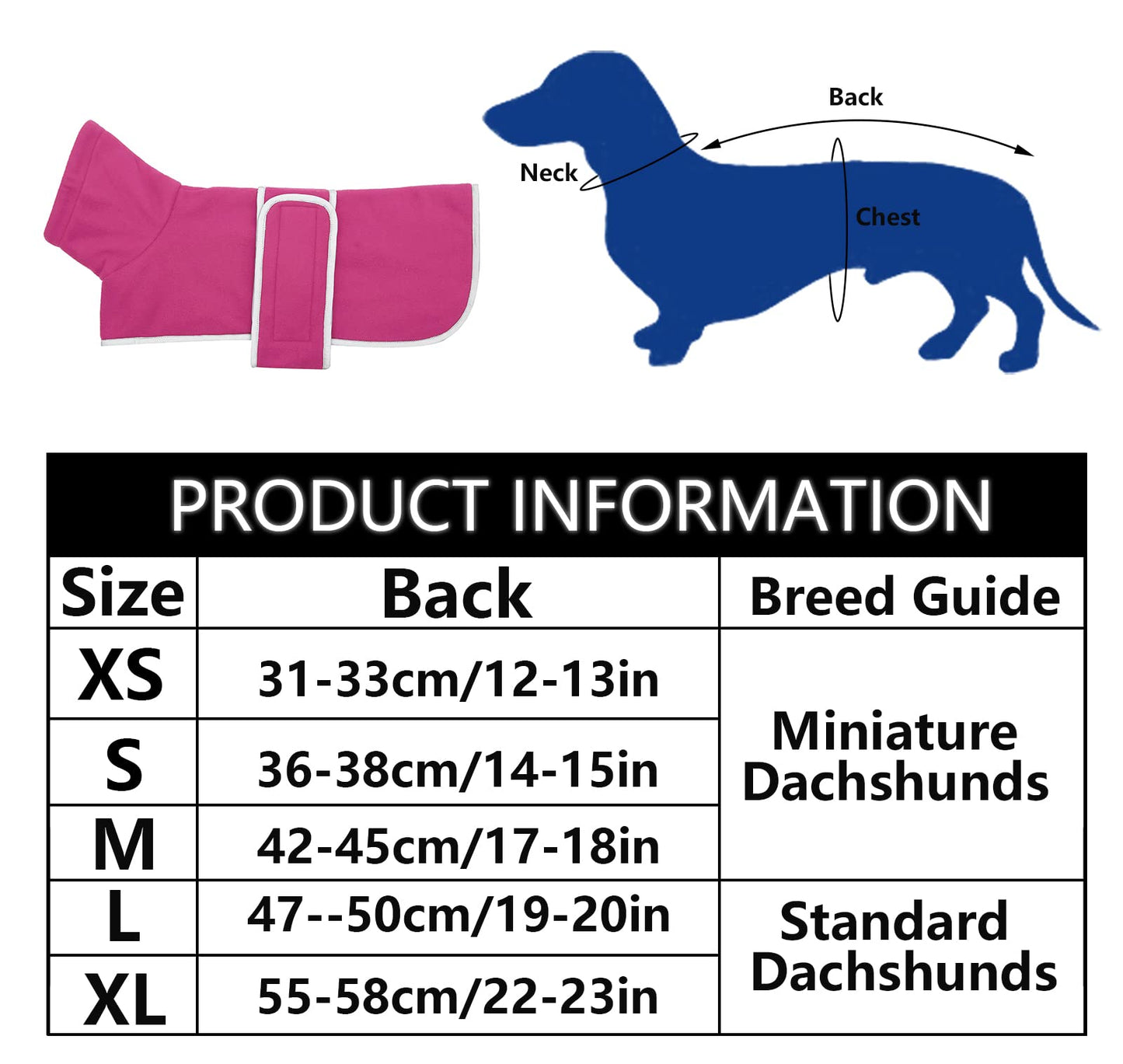 Geyecete Dog Jacket, Dog Coat Perfect for Dachshunds, Dog Winter Coat with Padded Fleece Lining and high Collar, Dog Snowsuit with Adjustable Bands Sizes -Pink-S