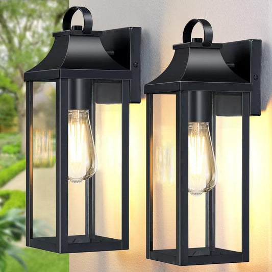 15.2'' Outdoor Light Fixtures Wall Mount 2 Pack, Black Exterior Wall Sconces Large Outside Lights for House, Waterproof Wall Lantern Black Wall Lamp Anti-Rust with Glass for Patio, Porch, Garage