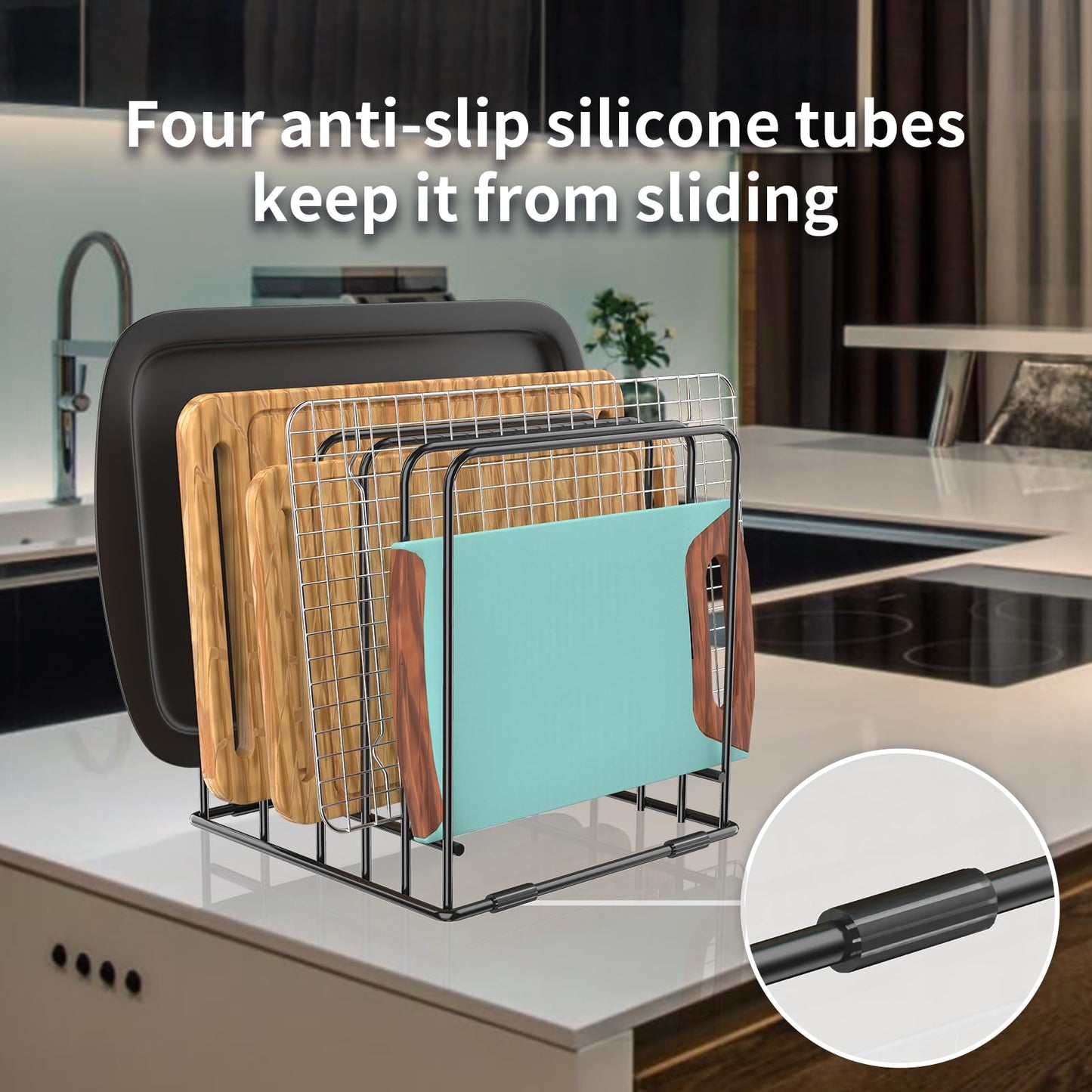 2-Pack Cutting Board Organizer, Kitchen Cabinet Organizer Storage Rack, Divided 5 Slots Holder Stand for Baking Cookie Pan, Cookie Sheets Organizer for Kitchen Countertop
