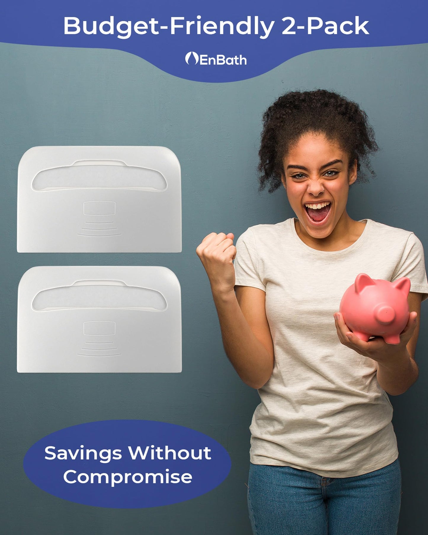 EnBath Commercial Toilet Seat Cover Dispenser Wall Mount (2-Pack), White Half-Fold Toilet Seat Cover Holder for Bathroom/Restroom, 2TSCD-White