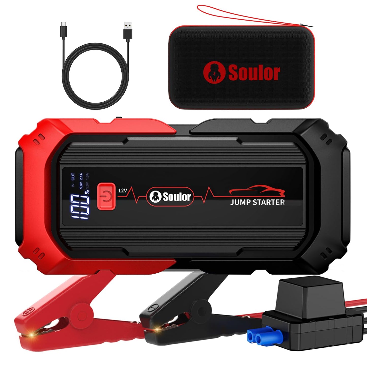 Portable Car Jump Starter,5000A Battery Booster Pack with Jumper Cables LED Lights Car Battery Jump Starter 12V Car Booster Jump Starter