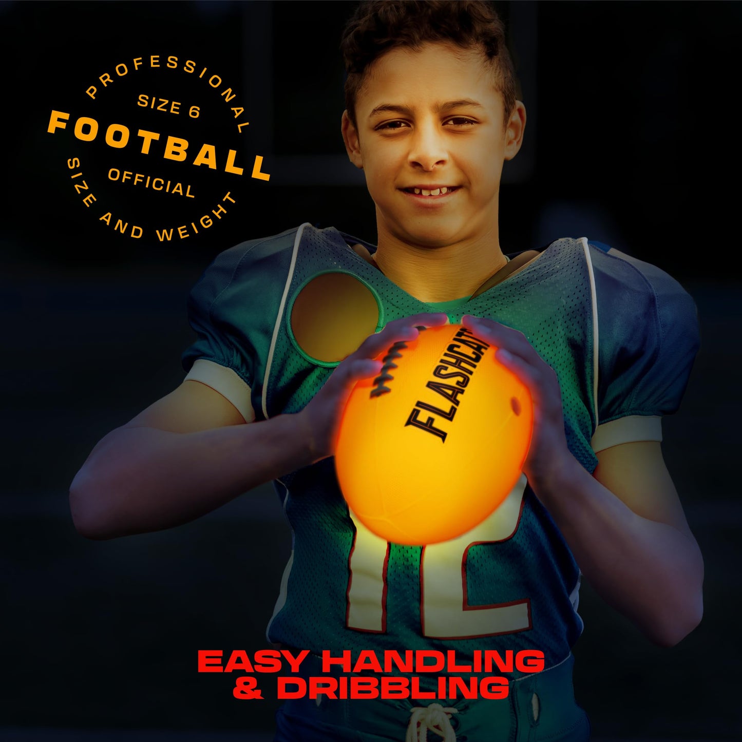 Light Up Football - Glow in the Dark Foot Ball - NO 6 - Outdoor Sports Birthday Gifts for Boys 8-15+ Year Old - Kids, Teenage Youth Gift Ideas Activity - Cool Boy Toys Stuff Ages 8 9 10 11 12 13 14 15