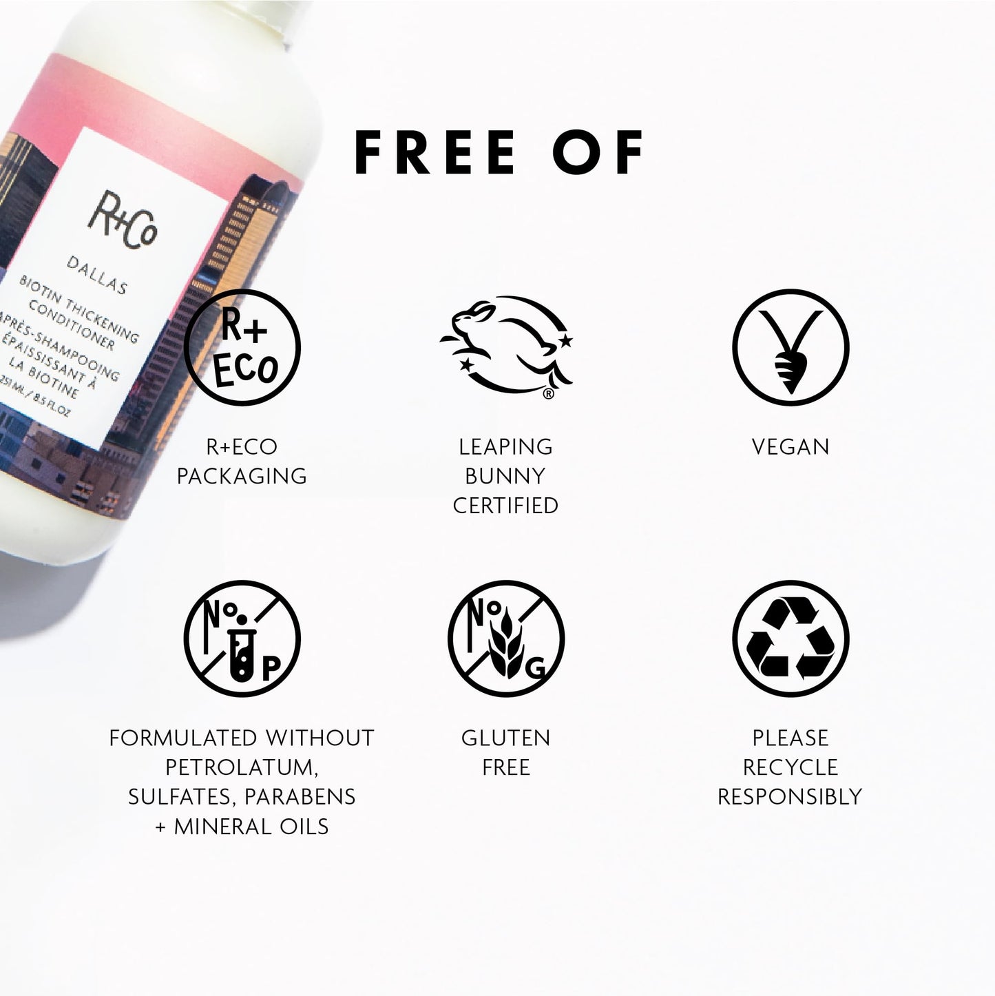 R+Co Dallas Biotin Thickening Conditioner | Weightless Hydration, Strengthens + Enhances Shine | Vegan + Cruelty-Free | 8.5 Fl Oz