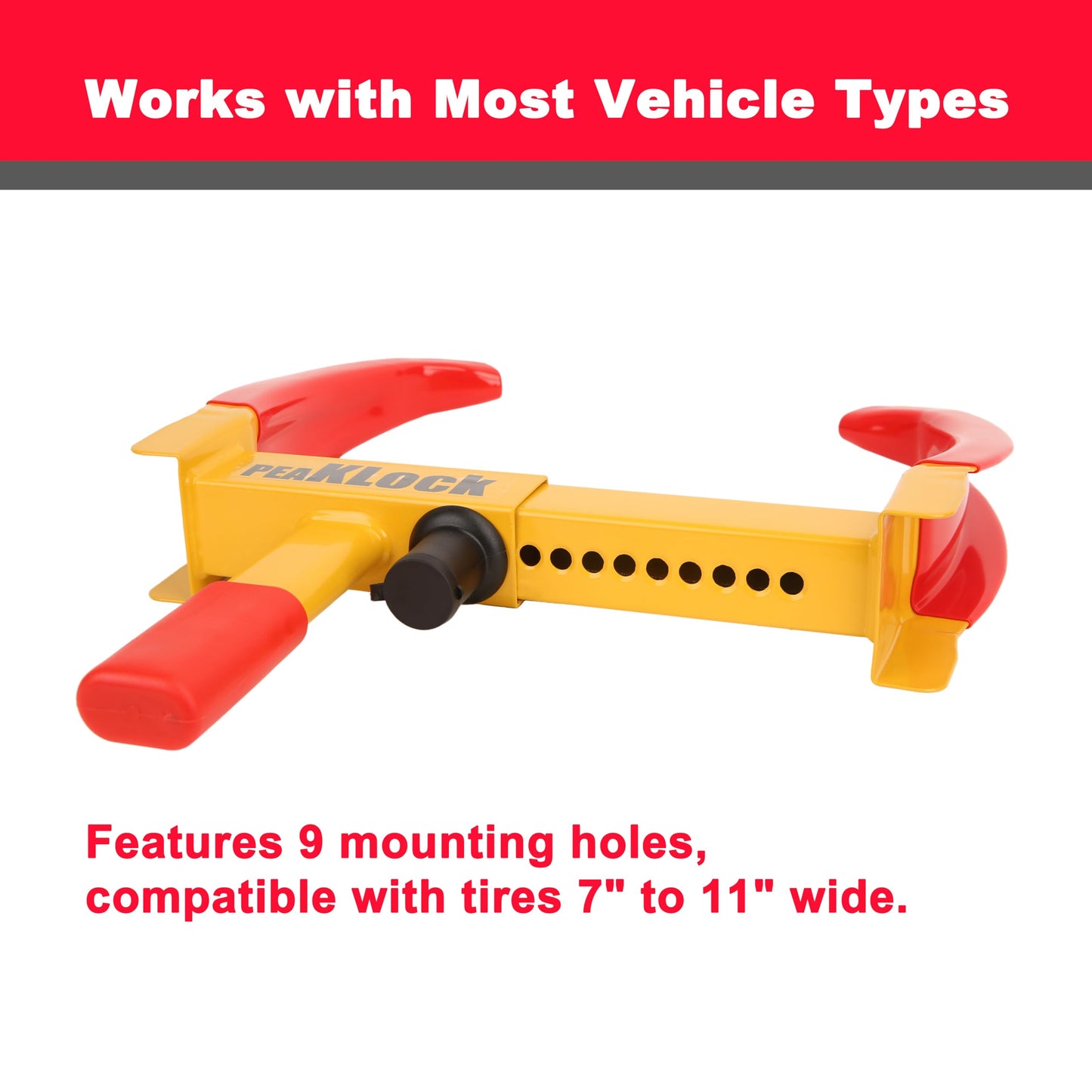 PEAKLOCK Universal Heavy-Duty Wheel Lock – Bright Red-Yellow Anti-Theft Security Clamp Tire Lock for Cars, SUVs, Campers, Motorcycles, and Trailers, Includes 3 Keys