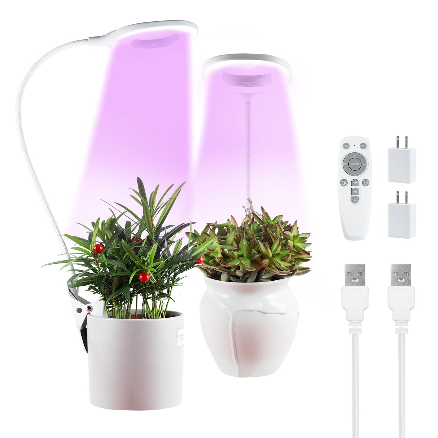 Grow Lights for Indoor Plants, Clip-on LED Full Spectrum Plant Lights for Indoor Growing with Romote Auto On/Off Timing 4/8/12Hrs,10 Dimmable Levels,3 Spectrum Modes & Adjustable Gooseneck - 2 Pack