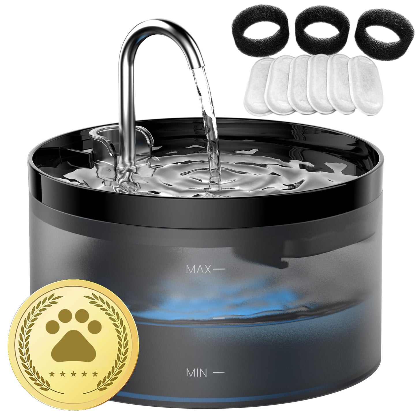 Cat Water Fountain: Super Silent Cat Fountain - GIOTOHUN 64oz Water Fountain Indoor Cat - Black Pet Water Fountain Suitable for Multiple Pets - Dog Water Fountain - Includes 6 Filters + 3 Foam Filters