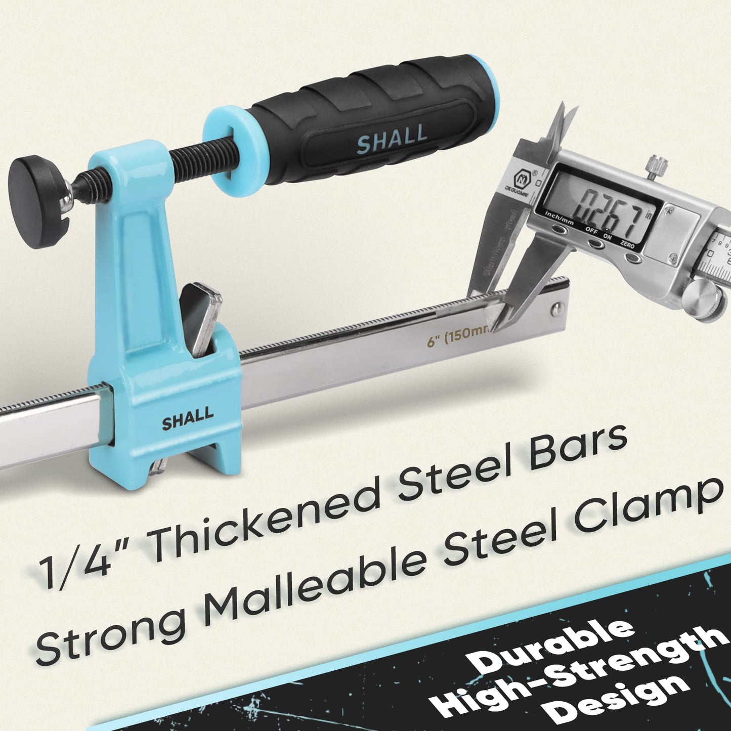 SHALL 6-Inch & 12-Inch Steel Bar Clamps Set, 4-Pack Medium-Duty Quick-Release F Clamps, 600 Lbs Load Limit for Woodworking, Metal Working, DIY and Crafts