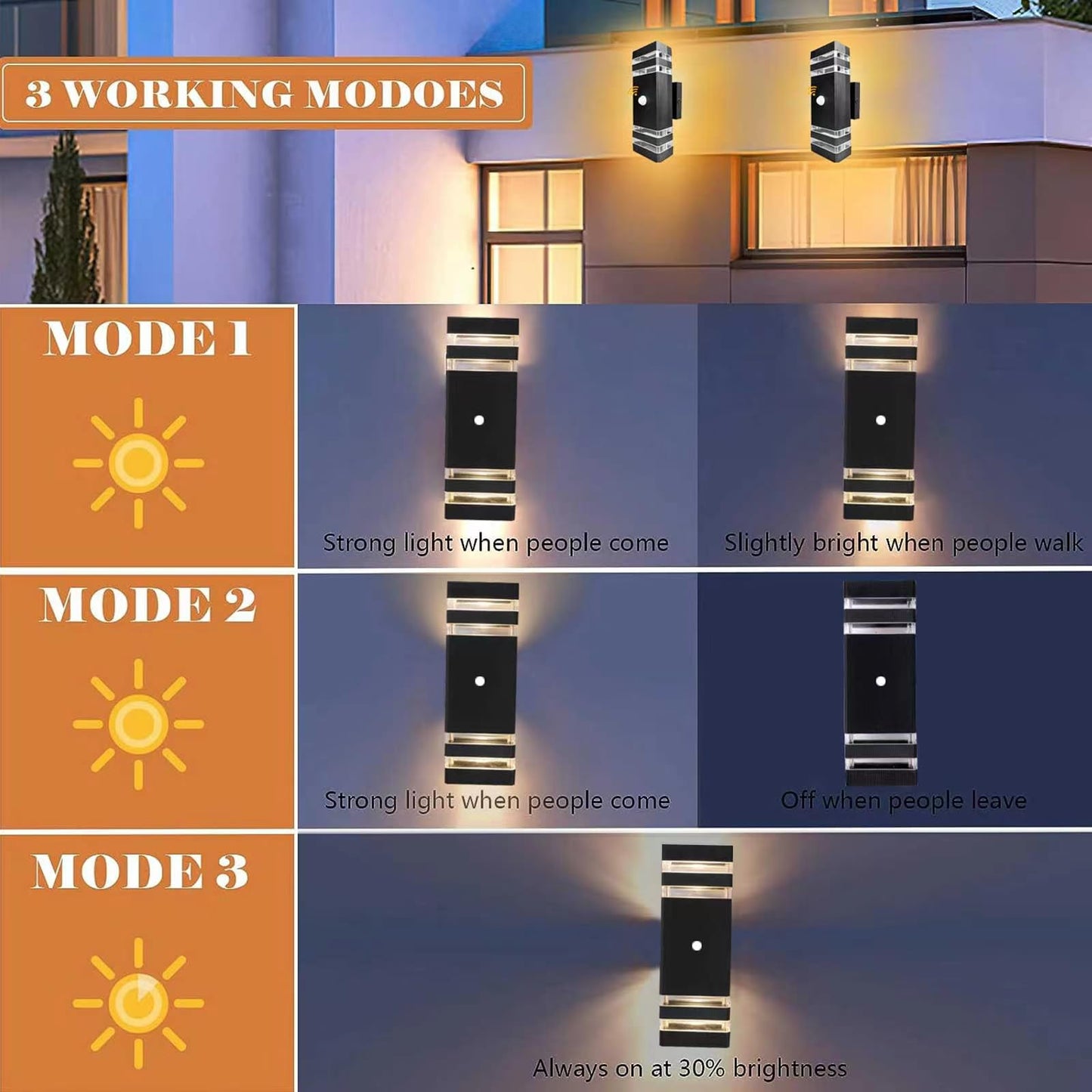 JESENBIL Solar Outdoor Wall Lights, Motion Sensor Solar Exterior Lighting Fixture, Wireless LED Waterproof Up Down Wall Sconce Aluminum Solar Porch Lights Wall Mount for Patio Front Door Garage