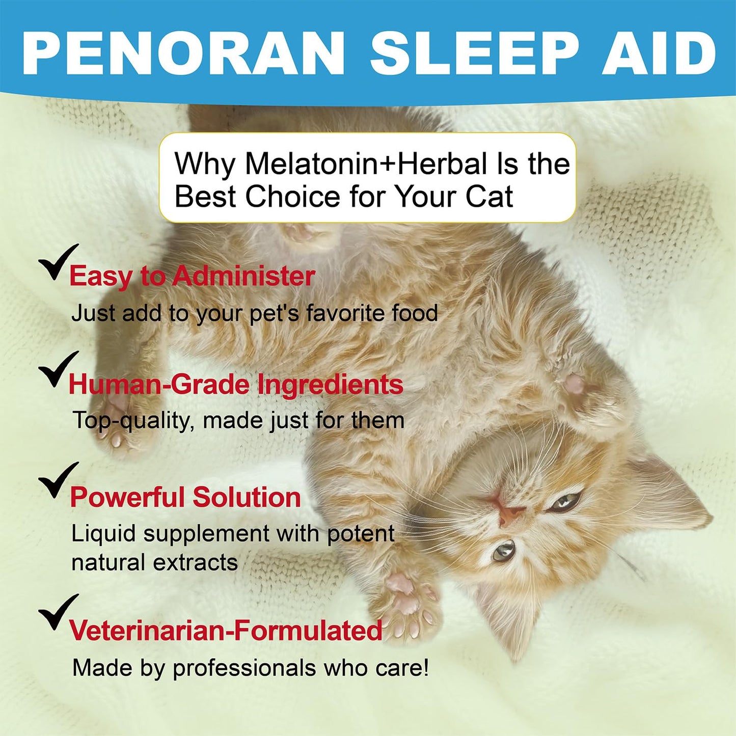 Cat Melatonin & Herbal Blend Drops for Cats, Cat Calming Treats, for Cats Sleep Aid and Sedative for Grooming, Support Restful Sleep, Anxiety Relief - Safe and No Excessive Drowsiness.