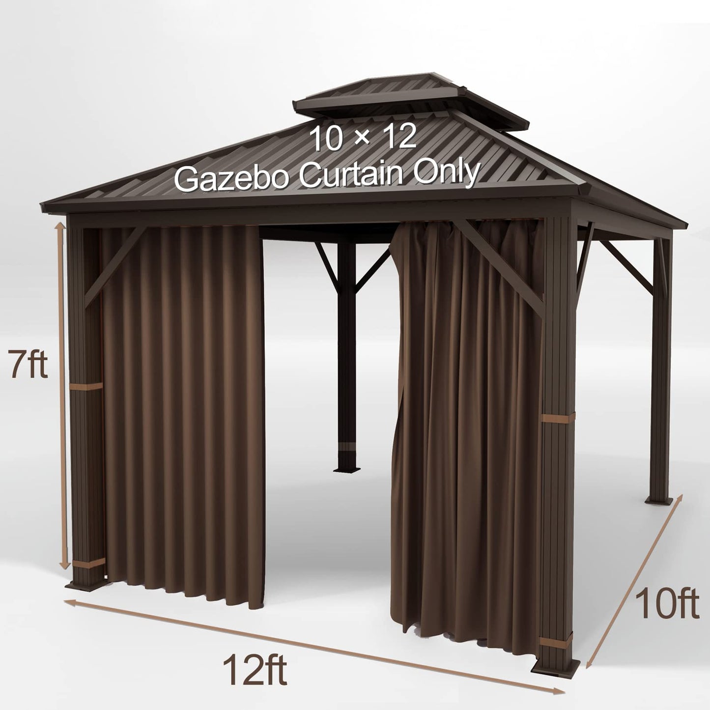 Gazebo Universal Replacement Privacy Curtain – Hugline 10' x 12' Gazebo Side Wall Outdoor Privacy Panel with Zipper (Brown, 1 Panel only)