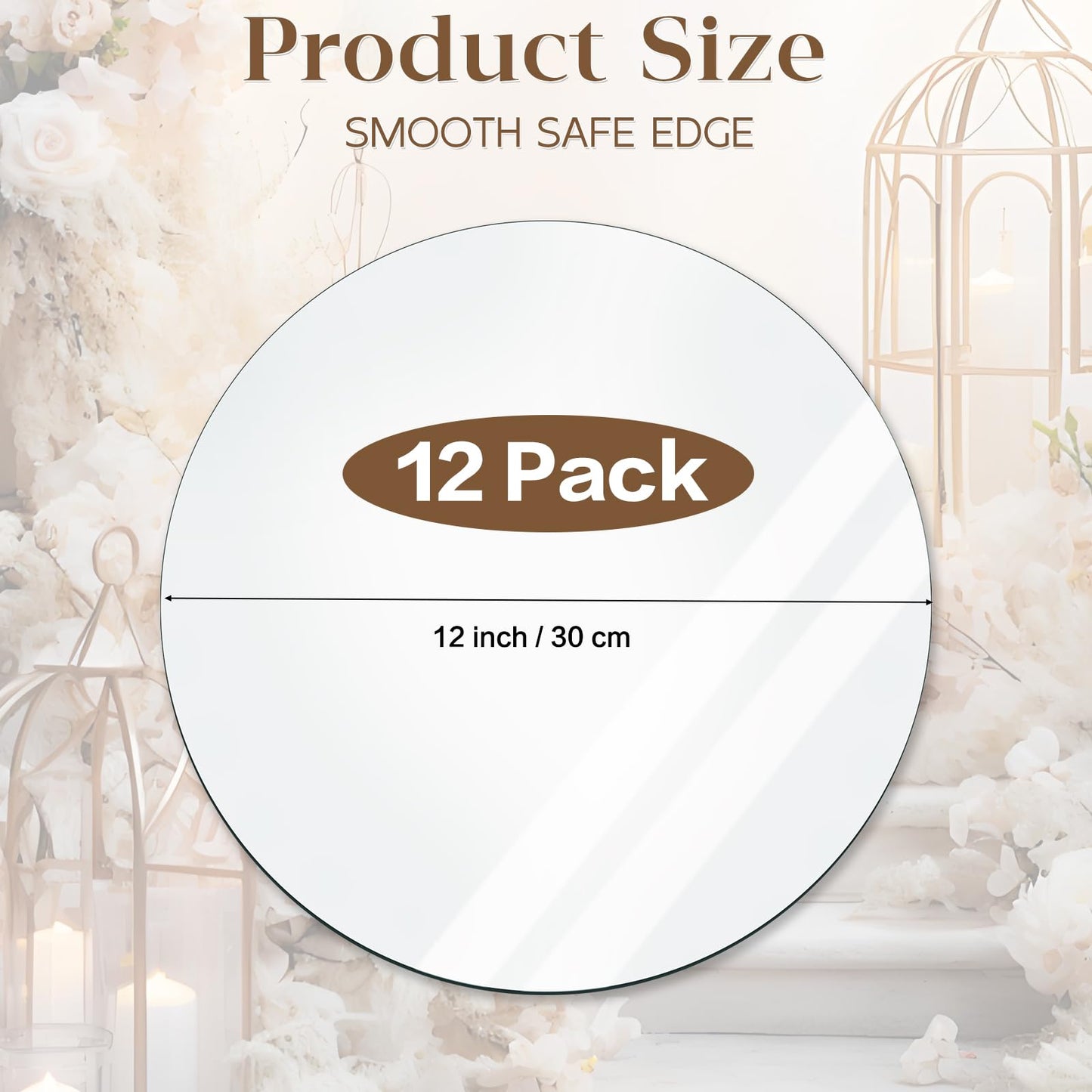 Cheardia 12 Pack Round Mirror Candle Plate Set - 12 Inch Centerpieces for Tables, Circle Glass Trays 1.7mm Thick, Mirror Tiles for Wedding Decorations, Party, Wall Decor