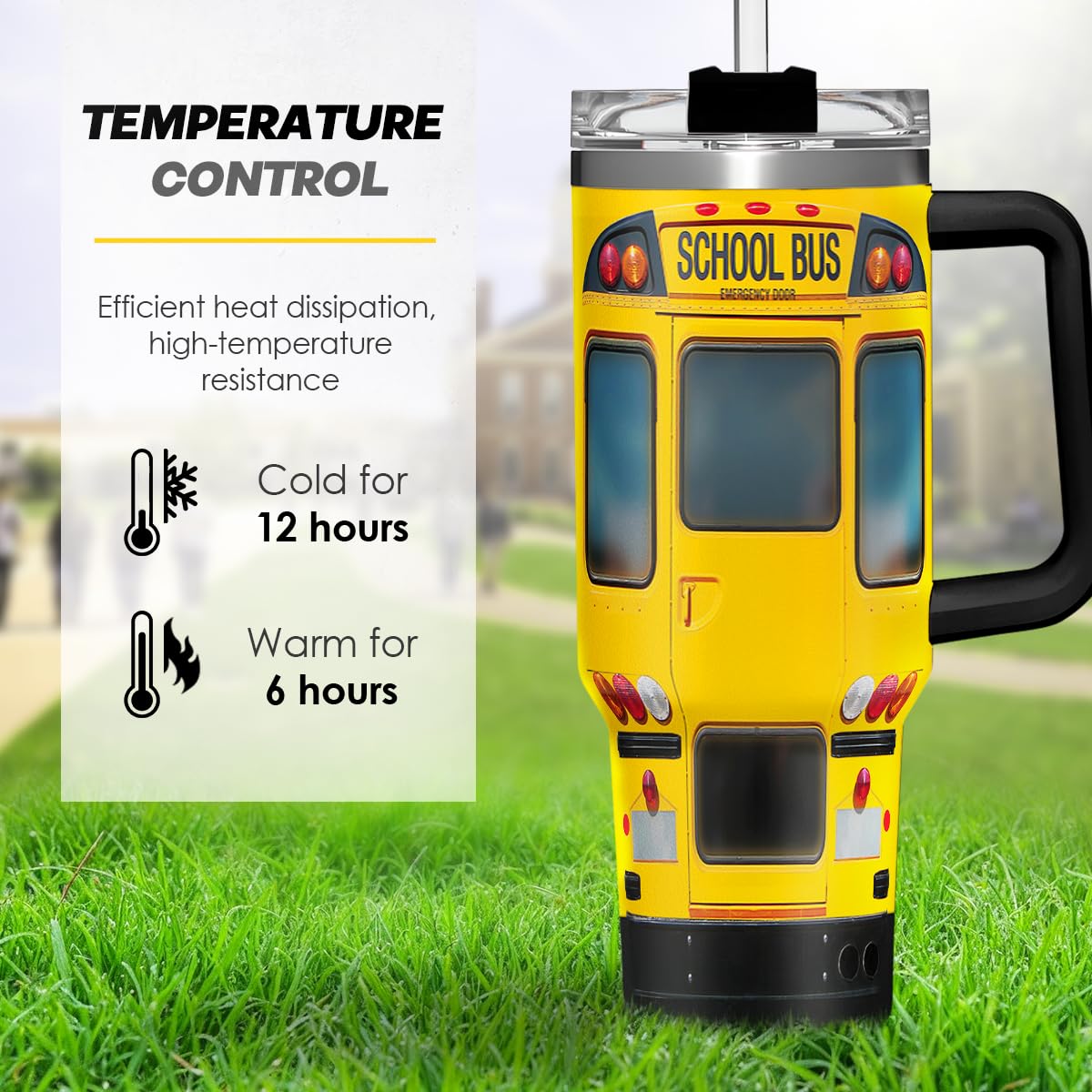 School Bus Driver Gift, 40oz Stainless Steel Insulated Coffee Tumbler with Lid & Straw, Travel Mug Appreciation Gift for Men Women Christmas Birthday Back to School