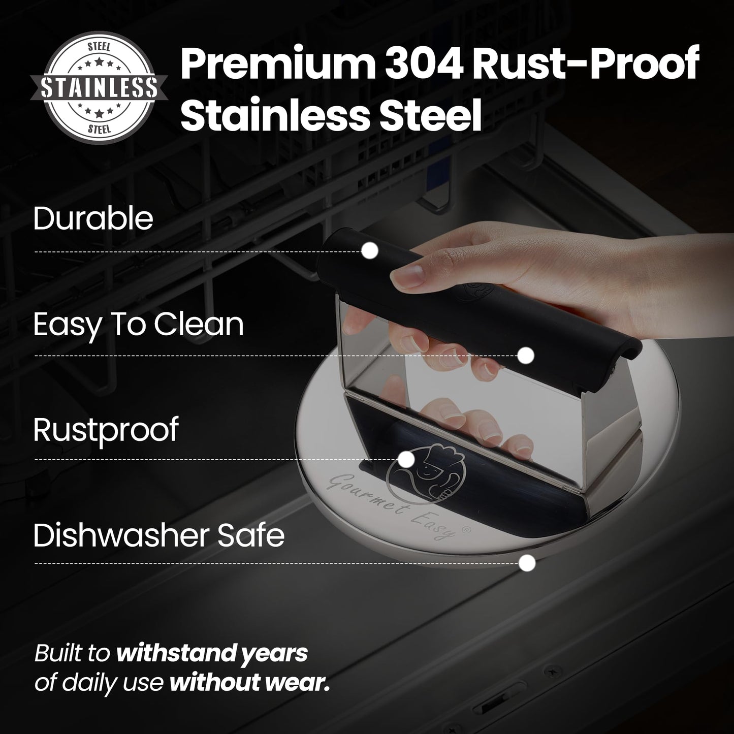 2lb Smash Burger Press Stainless Steel, Burger Smasher for Griddle Heat Resistant Handle, Hamburger Press, Dishwasher Safe Grill Press for Griddle, Meat Press Griddle Press for Flat Top Grill Cooking