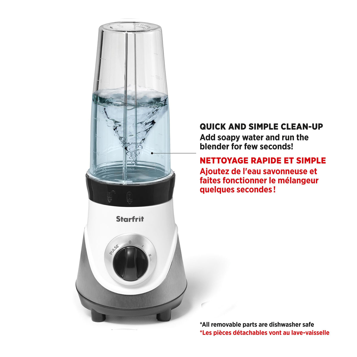Starfrit Personal Blender 6PC Set, 300W, 2 To-Go Cups, BPA-Free